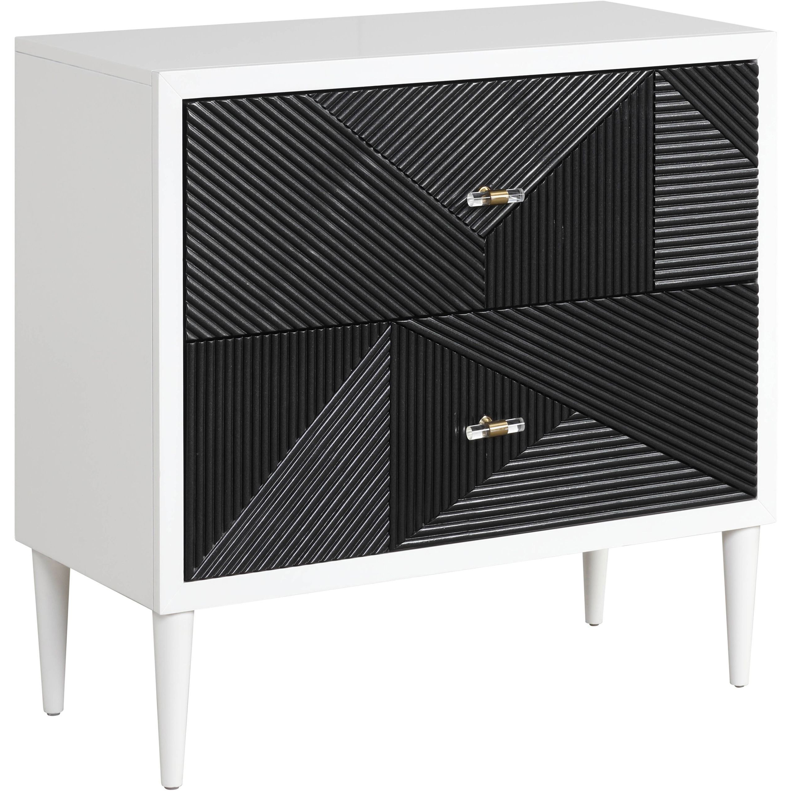 White And Black Accent Nightstand With 2 Drawers