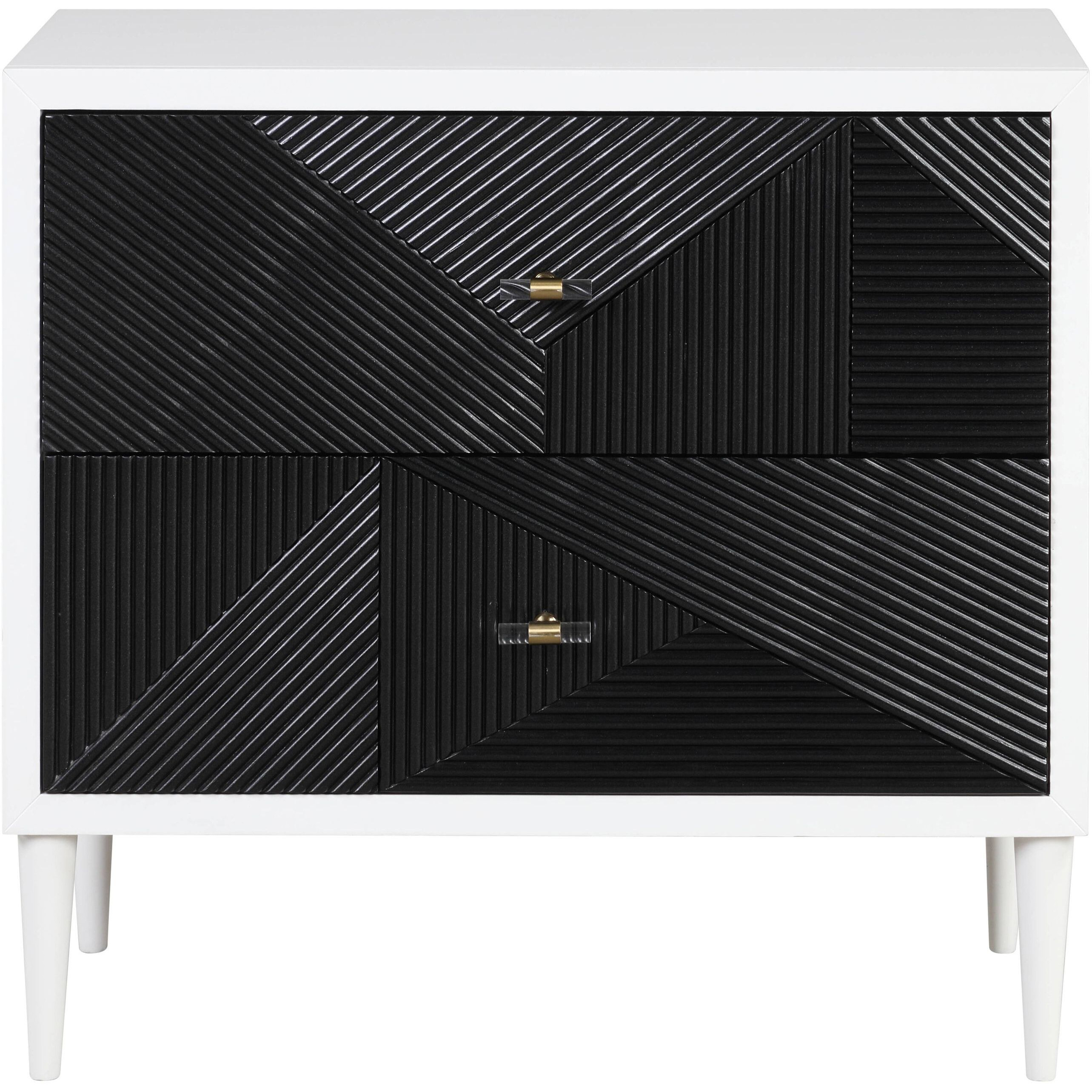 White And Black Accent Nightstand With 2 Drawers