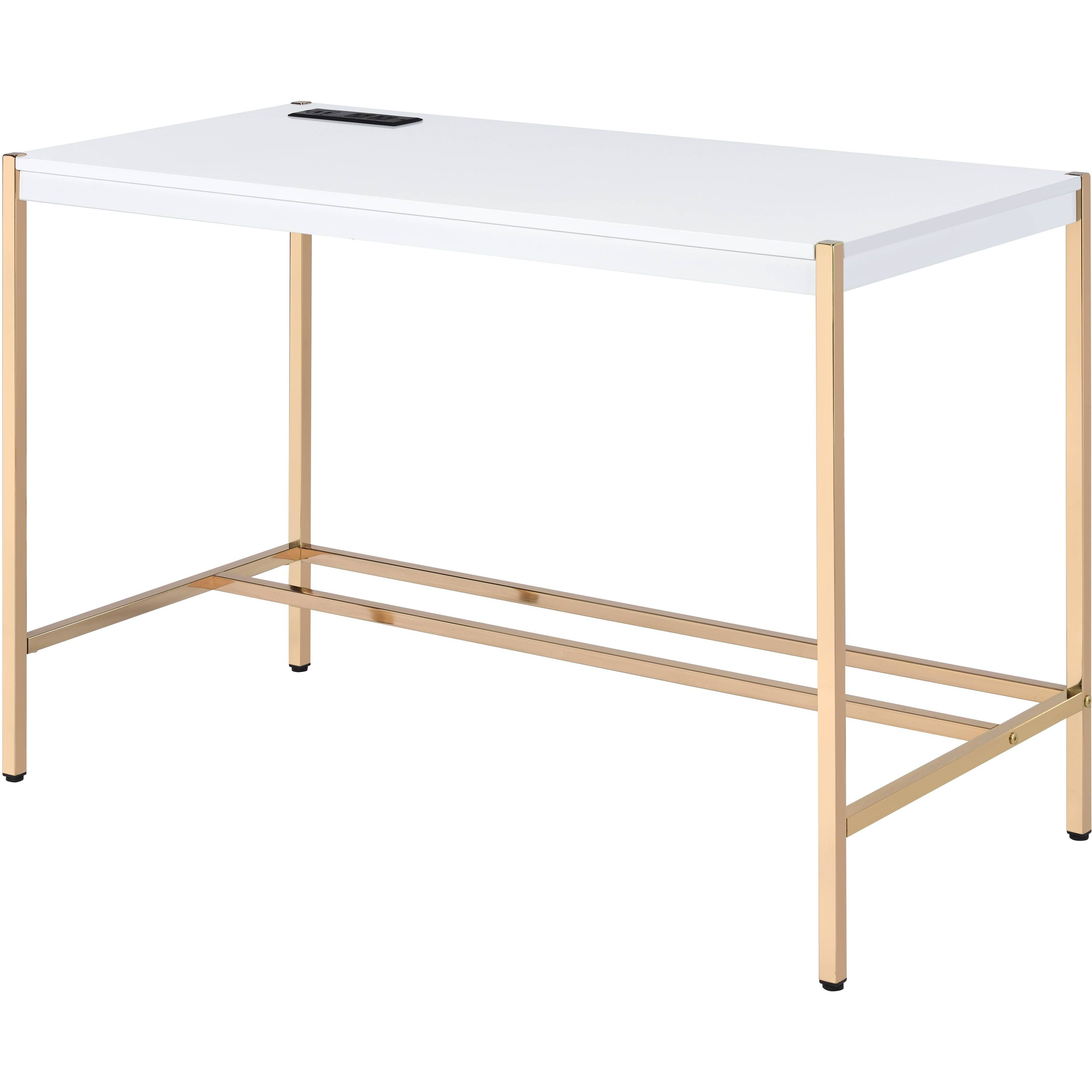 White And Gold Writing Desk With Usb Ports