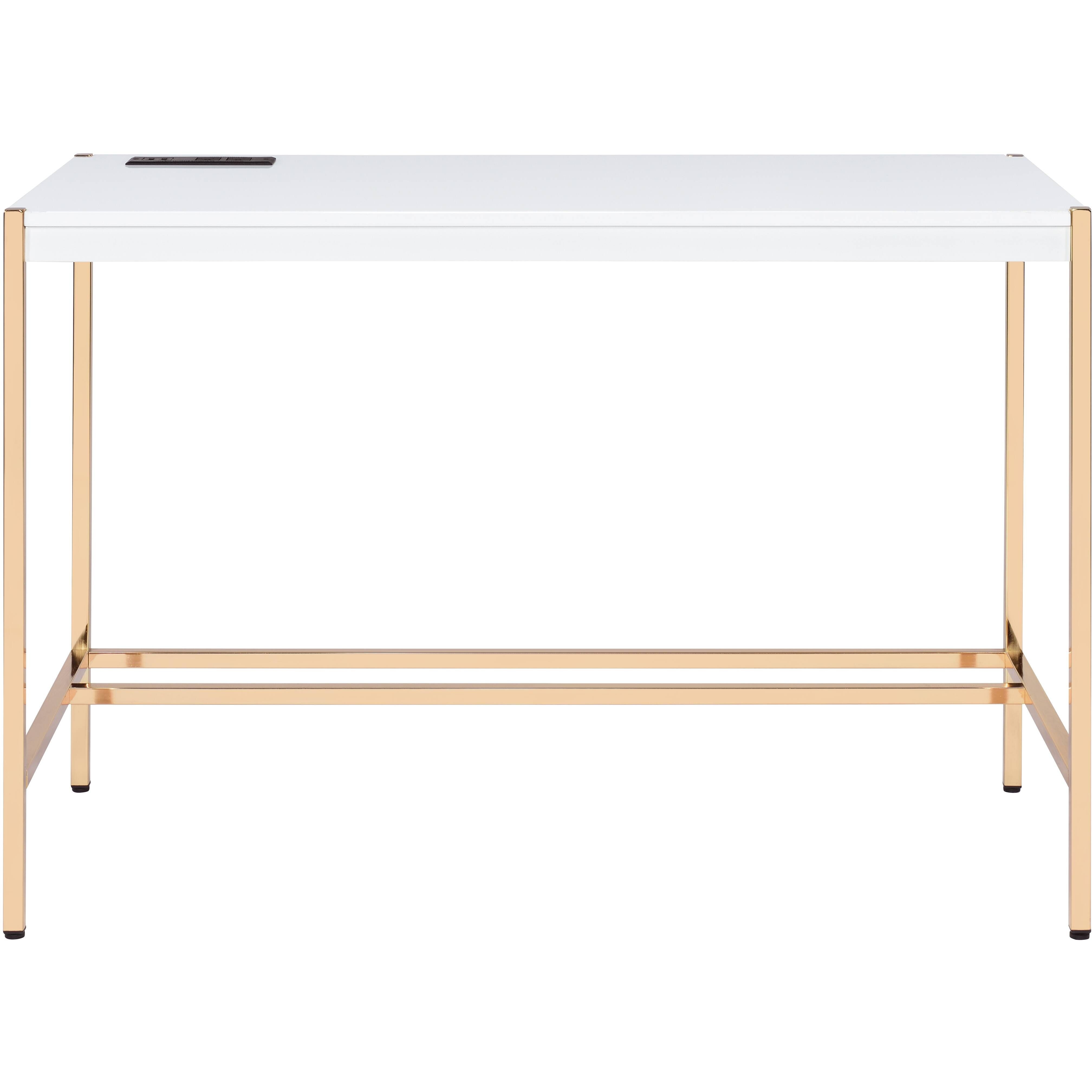 White And Gold Writing Desk With Usb Ports