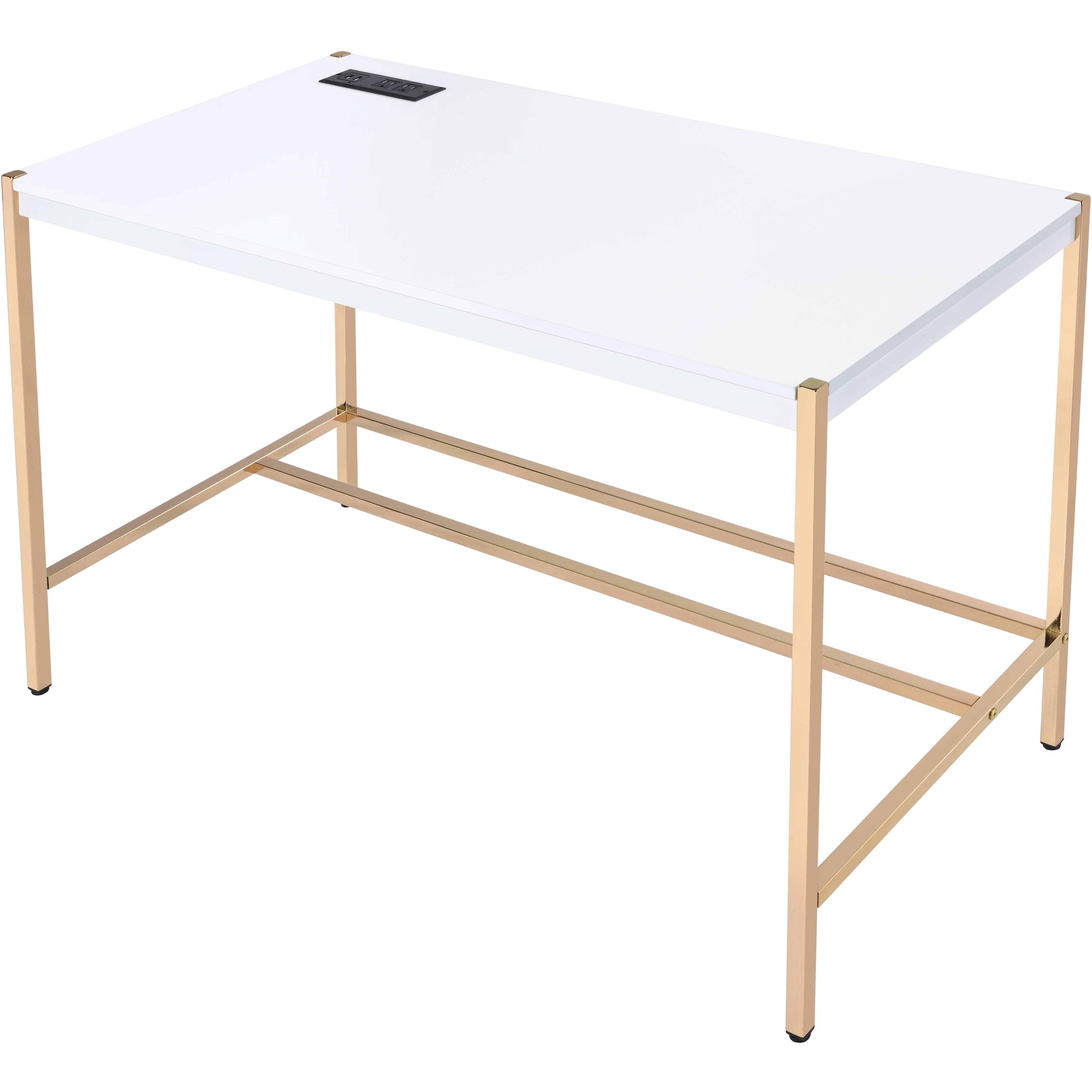 White And Gold Writing Desk With Usb Ports