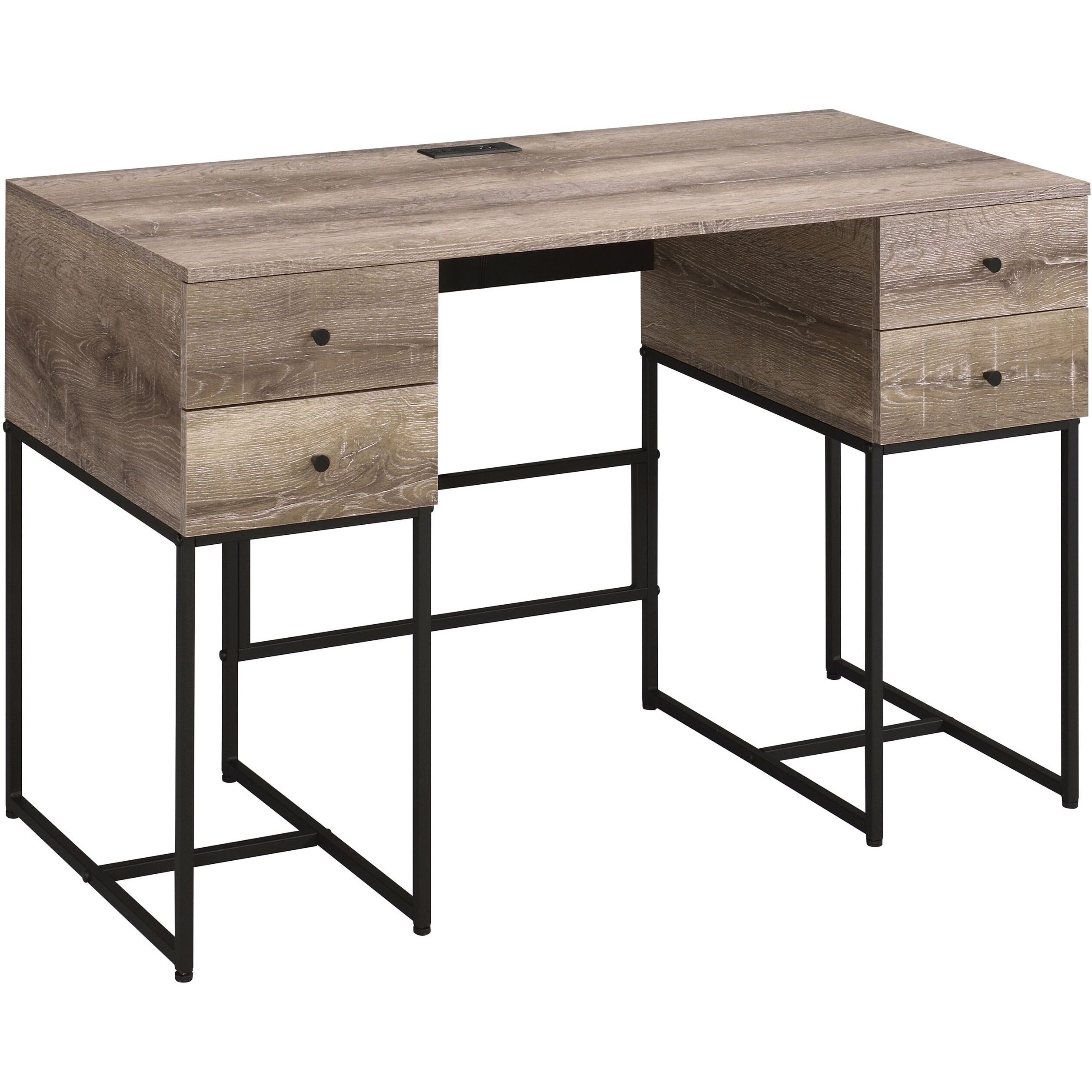 Rustic Oak And Black 4-Drawer Writing Desk