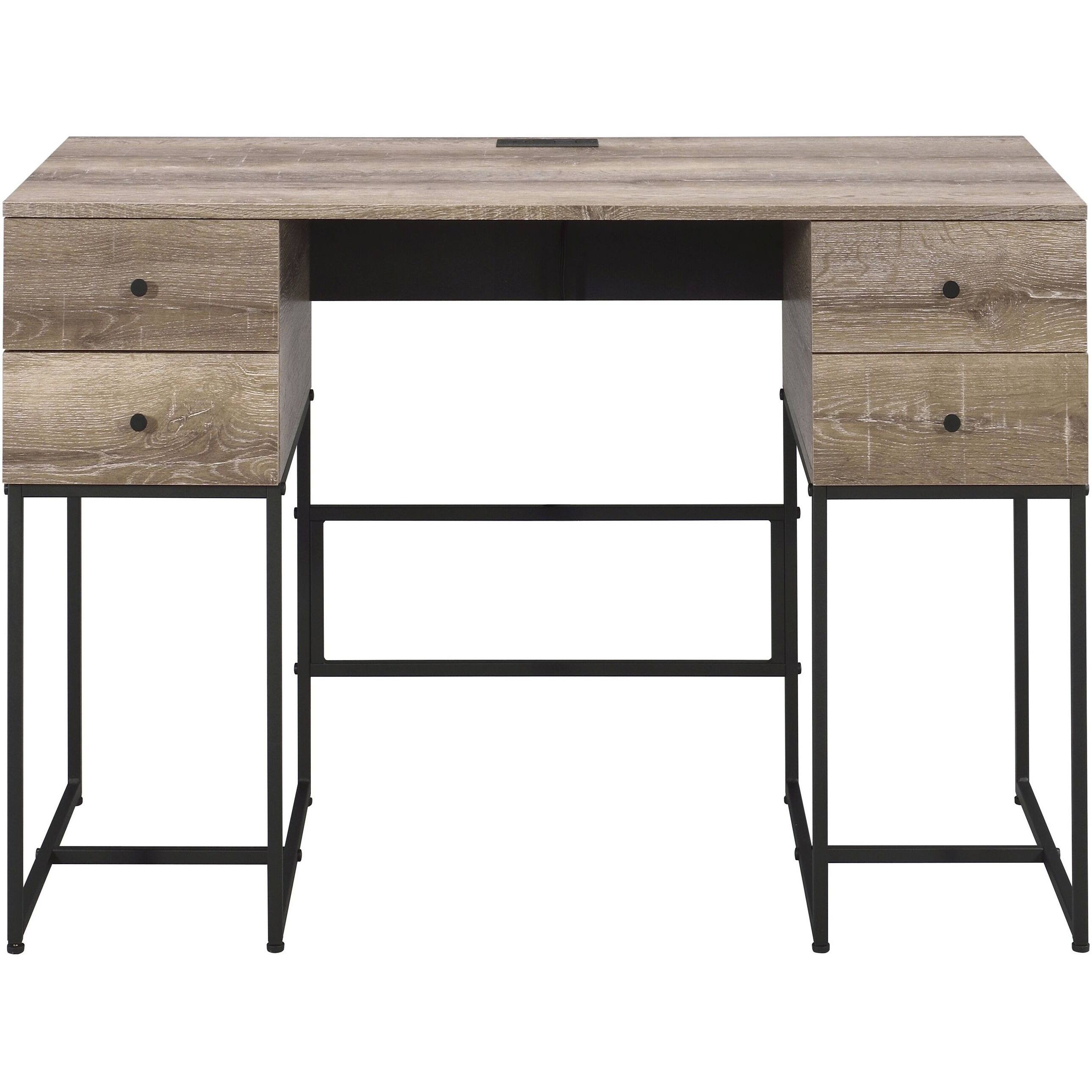 Rustic Oak And Black 4-Drawer Writing Desk