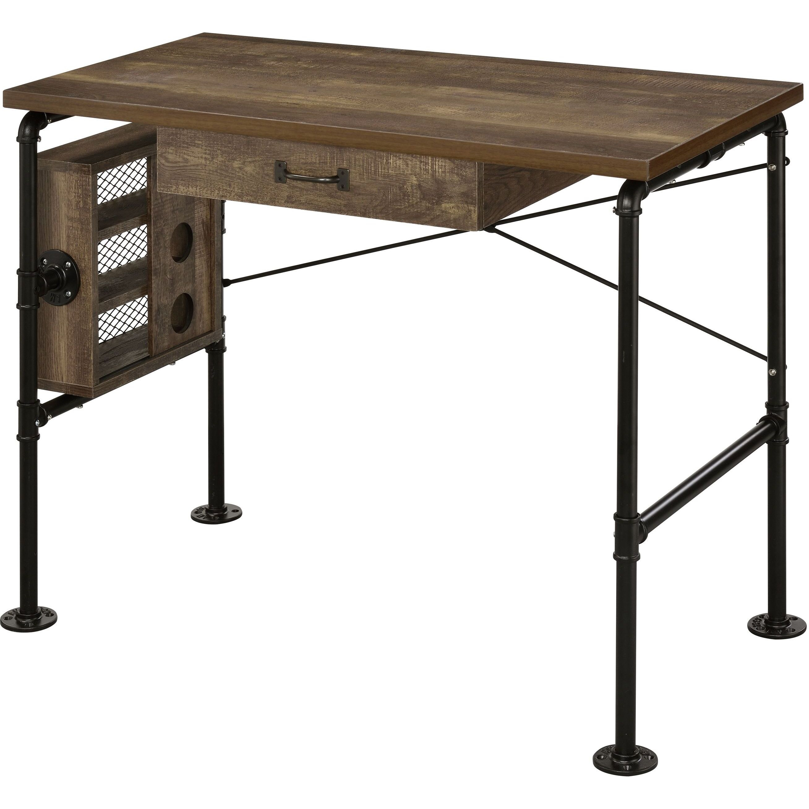 Weathered Oak And Black 1-Drawer Writing Desk