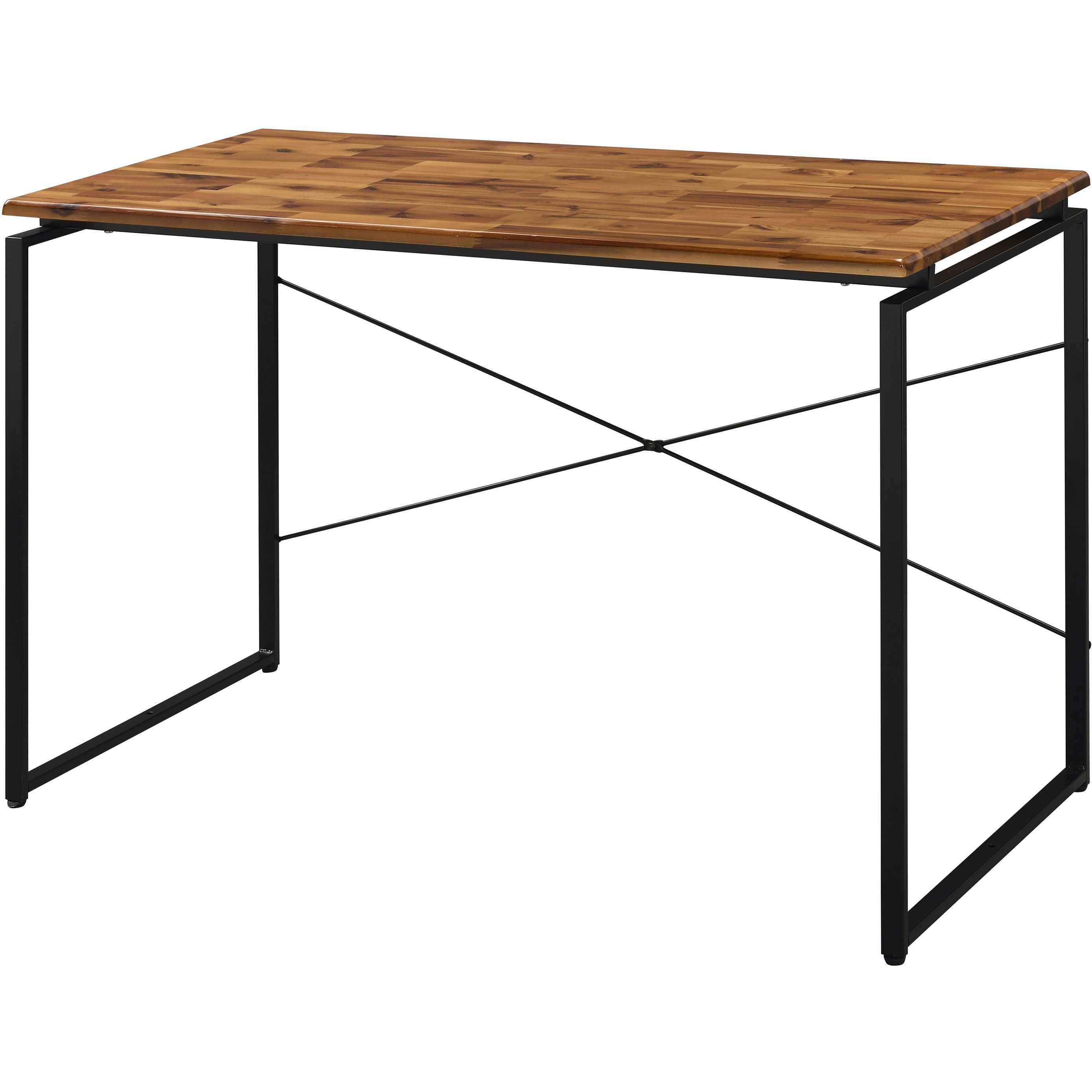 Oak And Black Writing Desk With Metal Sled Base