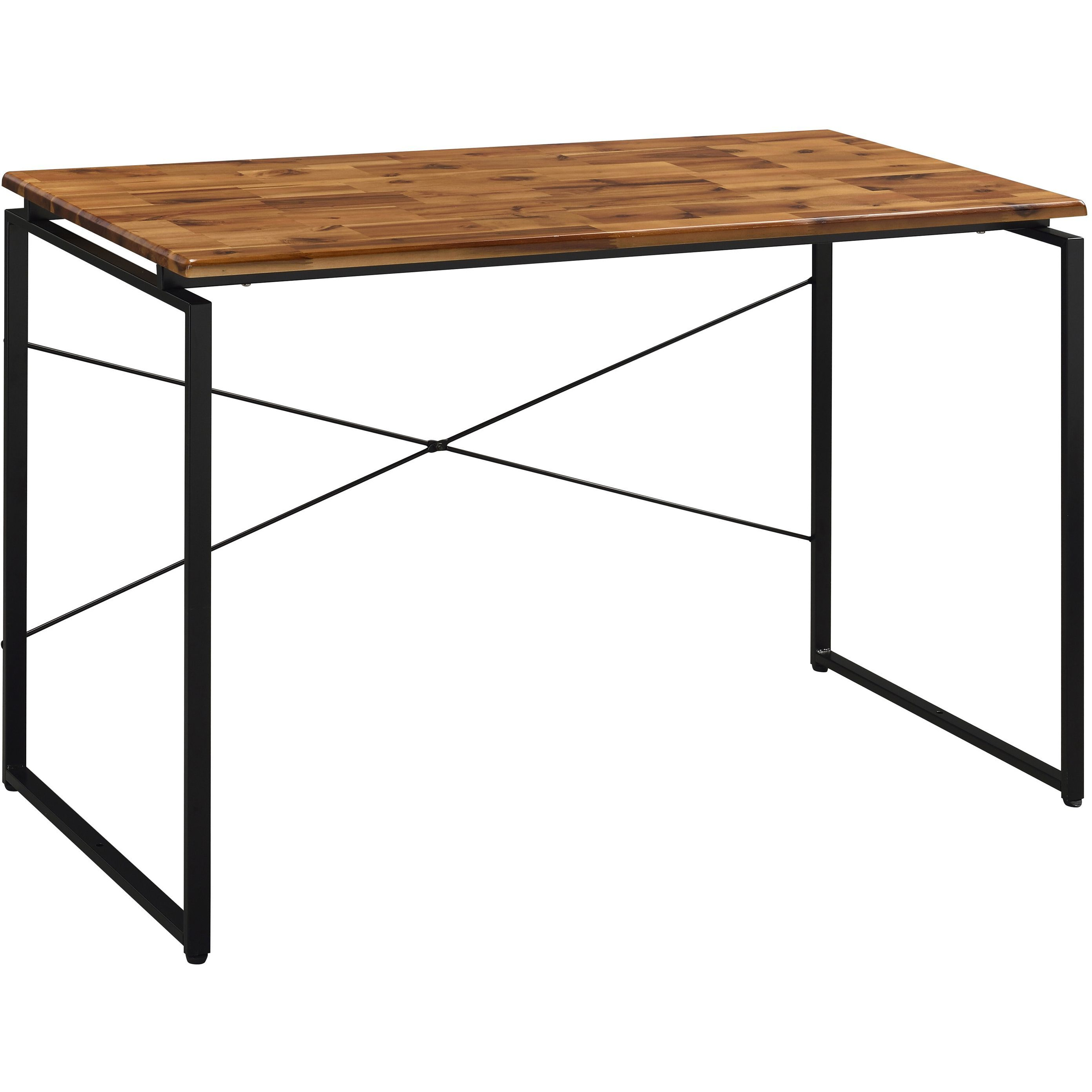 Oak And Black Writing Desk With Metal Sled Base