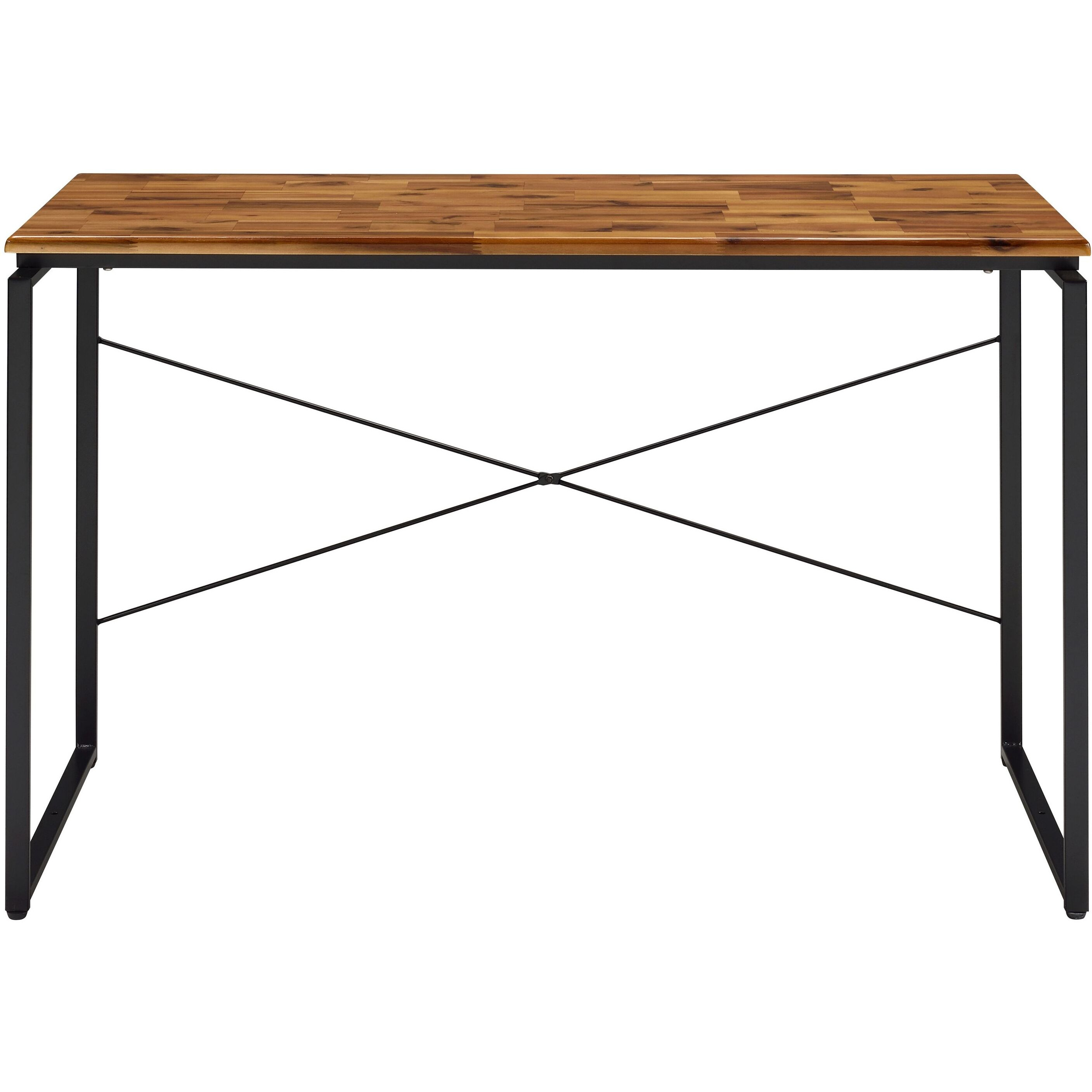 Oak And Black Writing Desk With Metal Sled Base