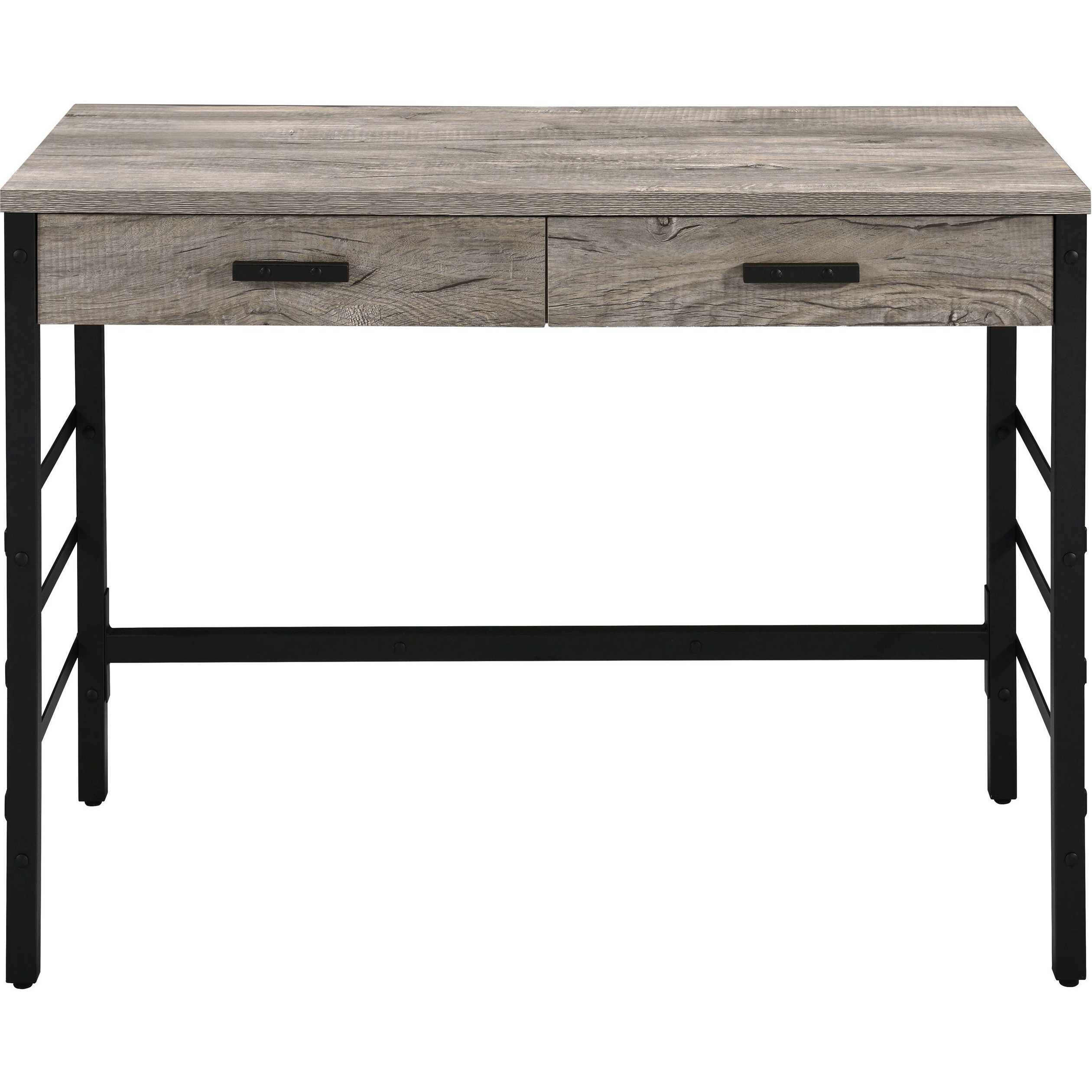 Light Weathered Oak And Black Writing Desk With 2 Drawers