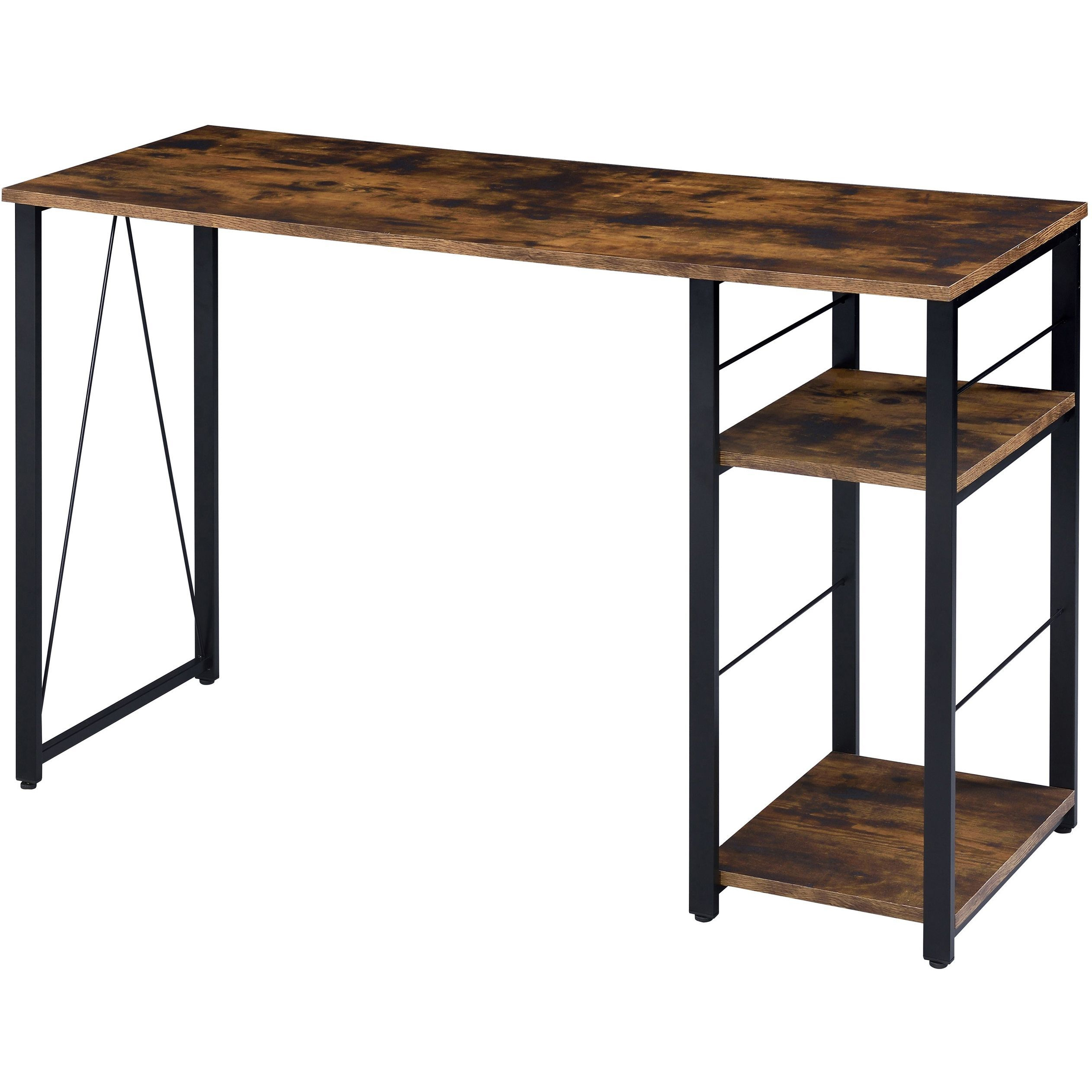 Weathered Oak And Black 2-Shelf Rectangular Writing Desk