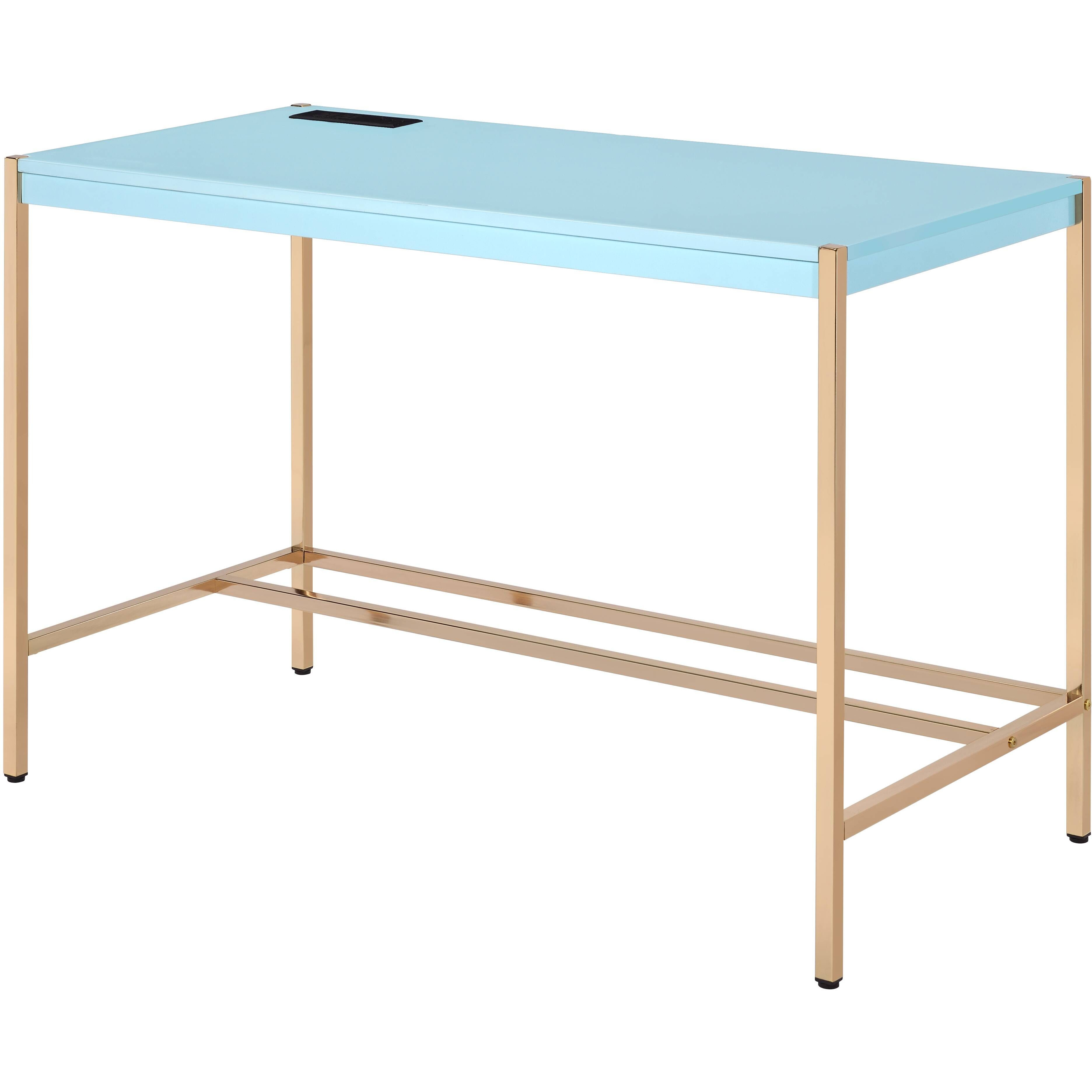 Baby Blue And Gold Writing Desk With Usb Ports