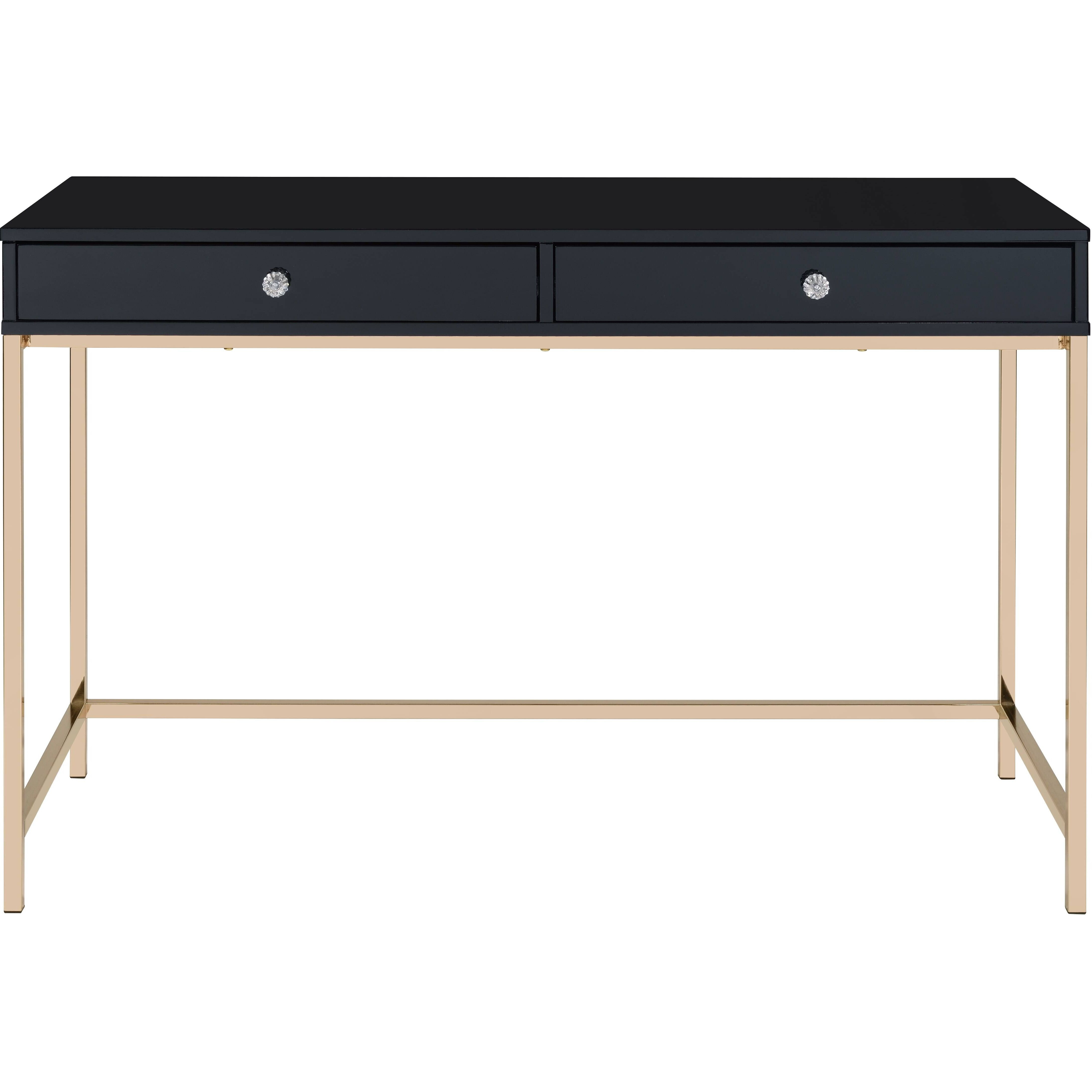 Black High Gloss And Gold 2-Drawer Writing Desk