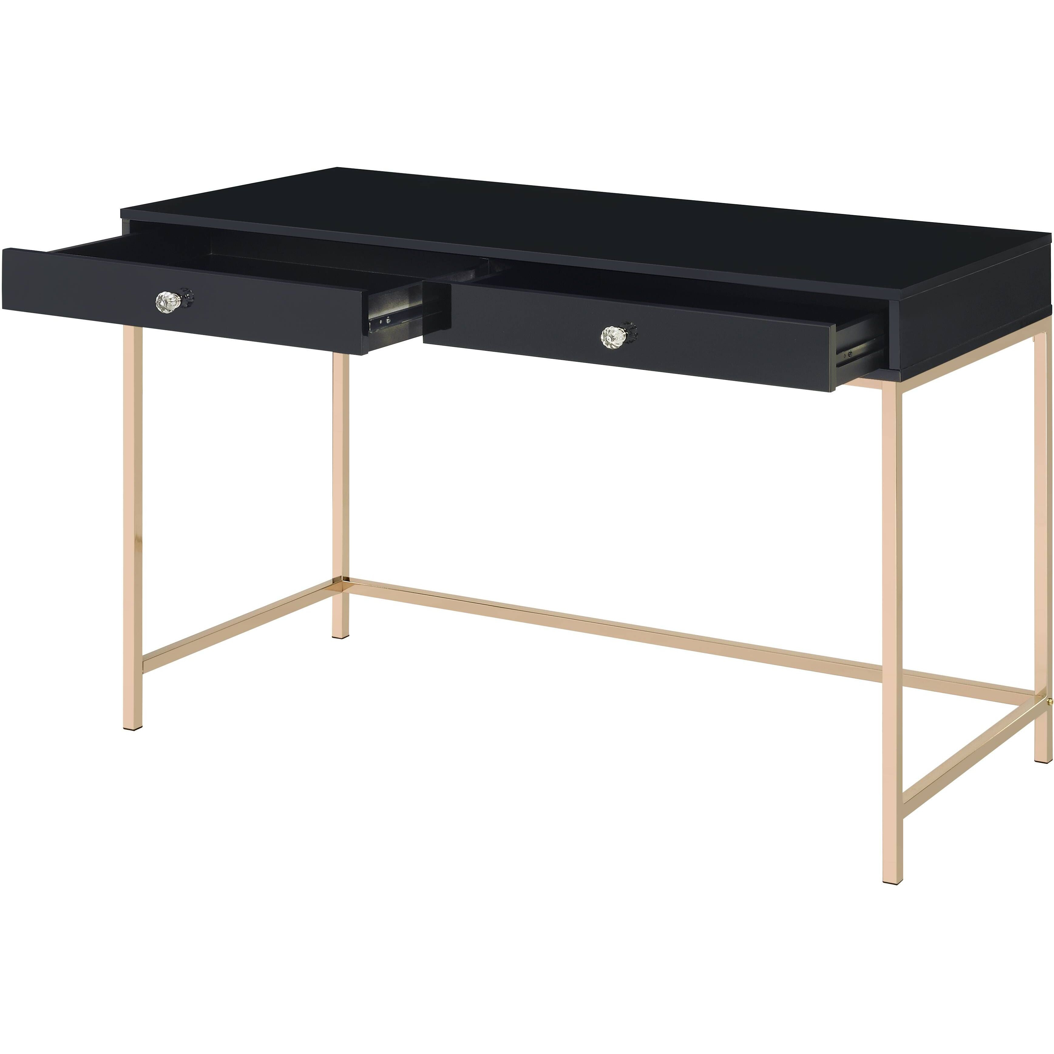 Black High Gloss And Gold 2-Drawer Writing Desk