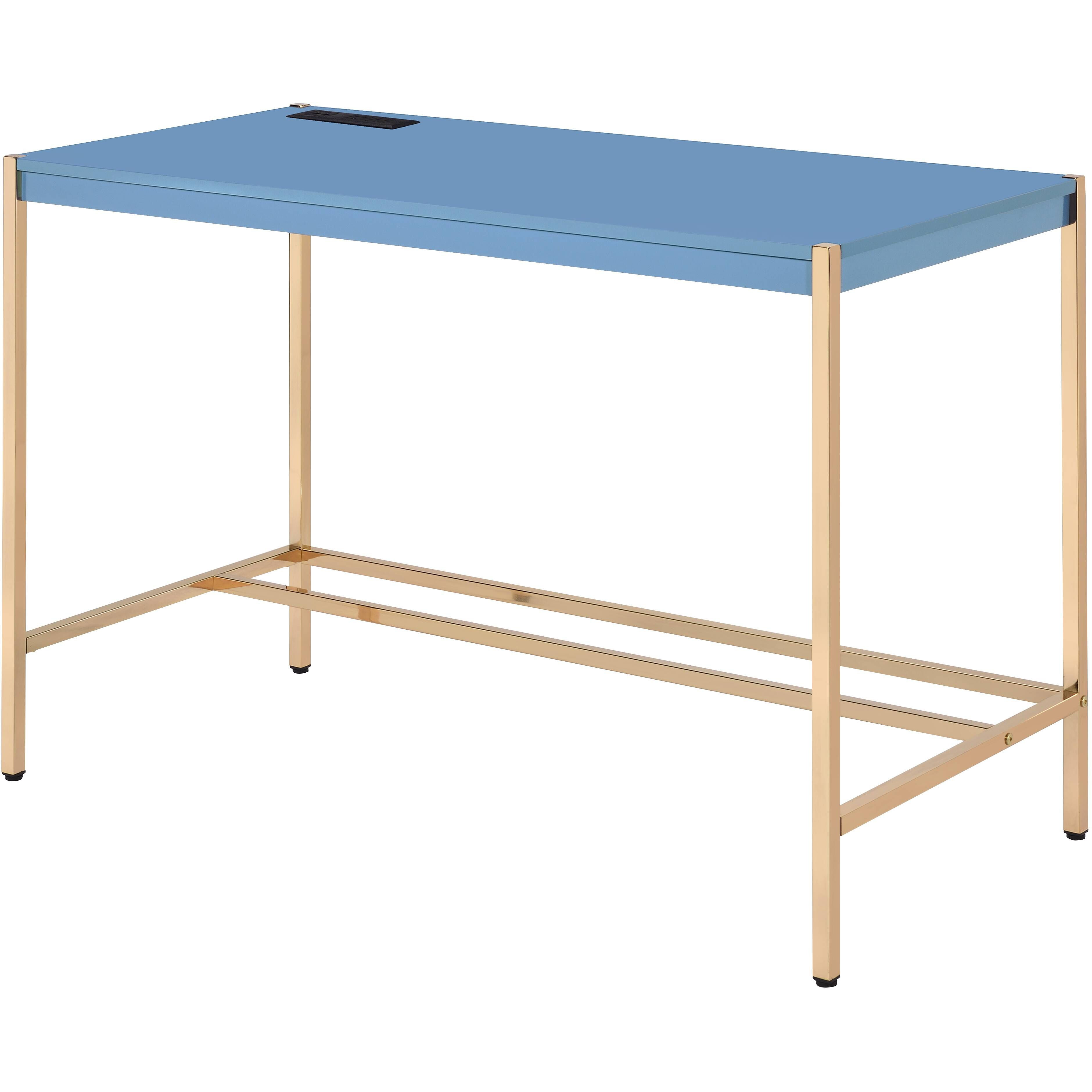 Navy Blue And Gold Writing Desk With Usb Ports