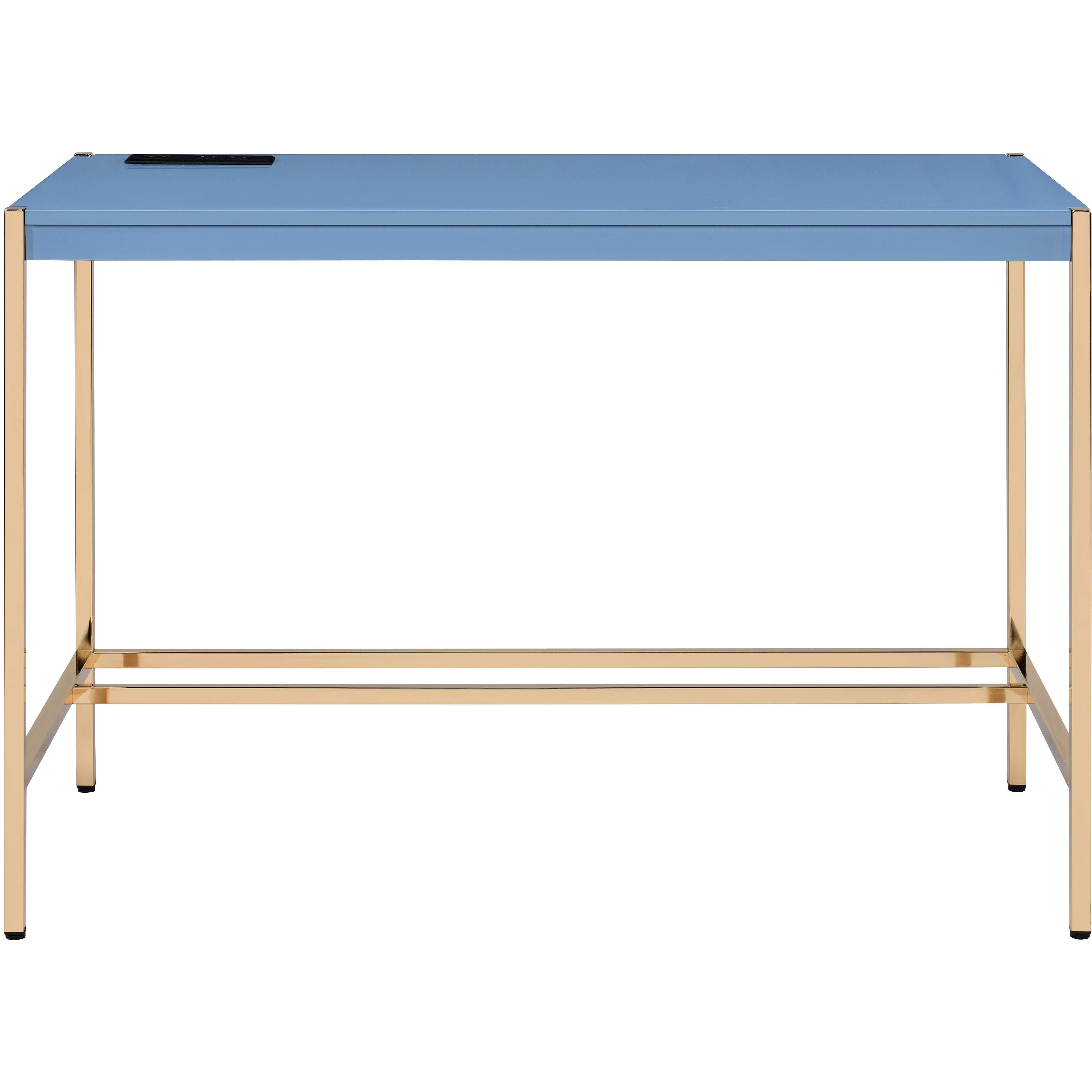 Navy Blue And Gold Writing Desk With Usb Ports