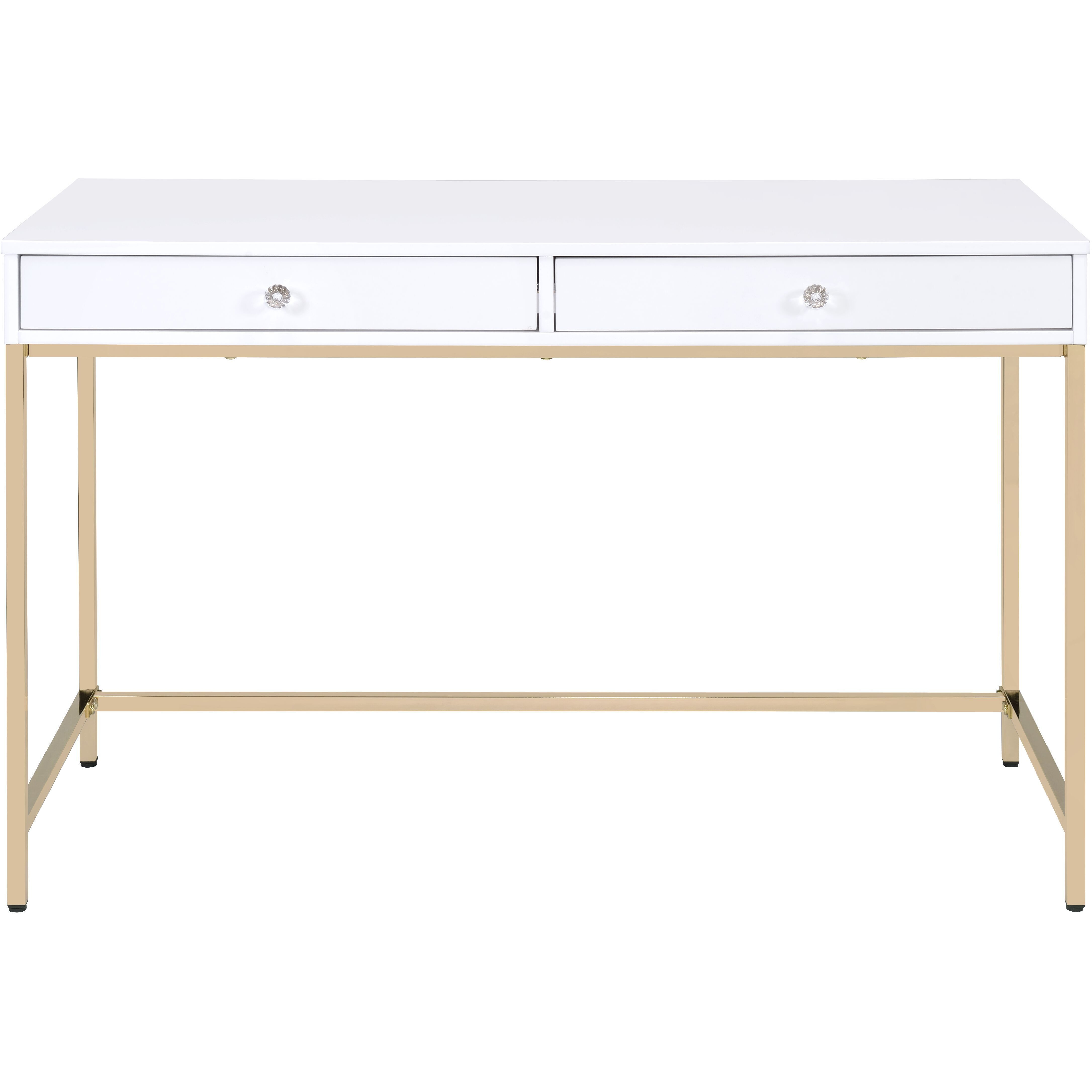 White High Gloss And Gold 2-Drawer Writing Desk