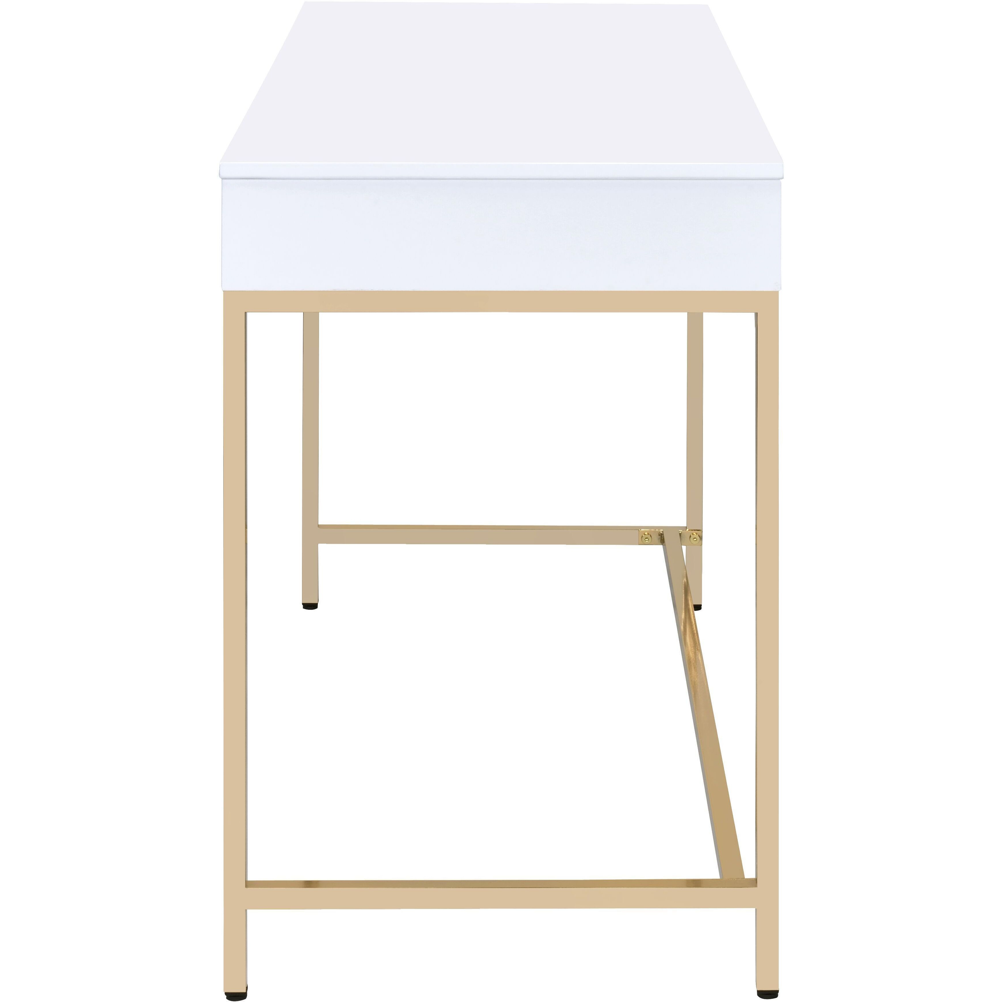 White High Gloss And Gold 2-Drawer Writing Desk