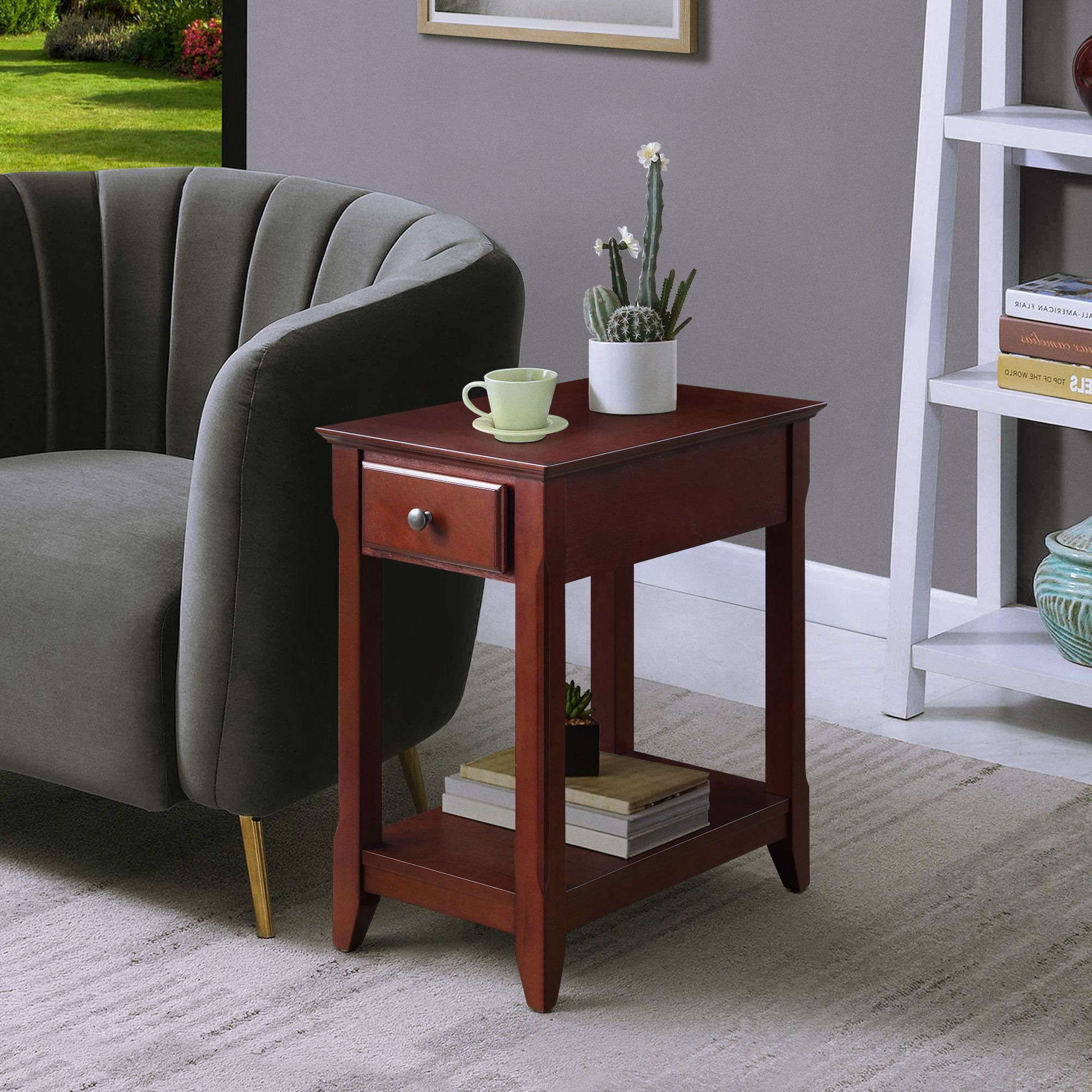 Espresso Accent Table With Bottom Shelf