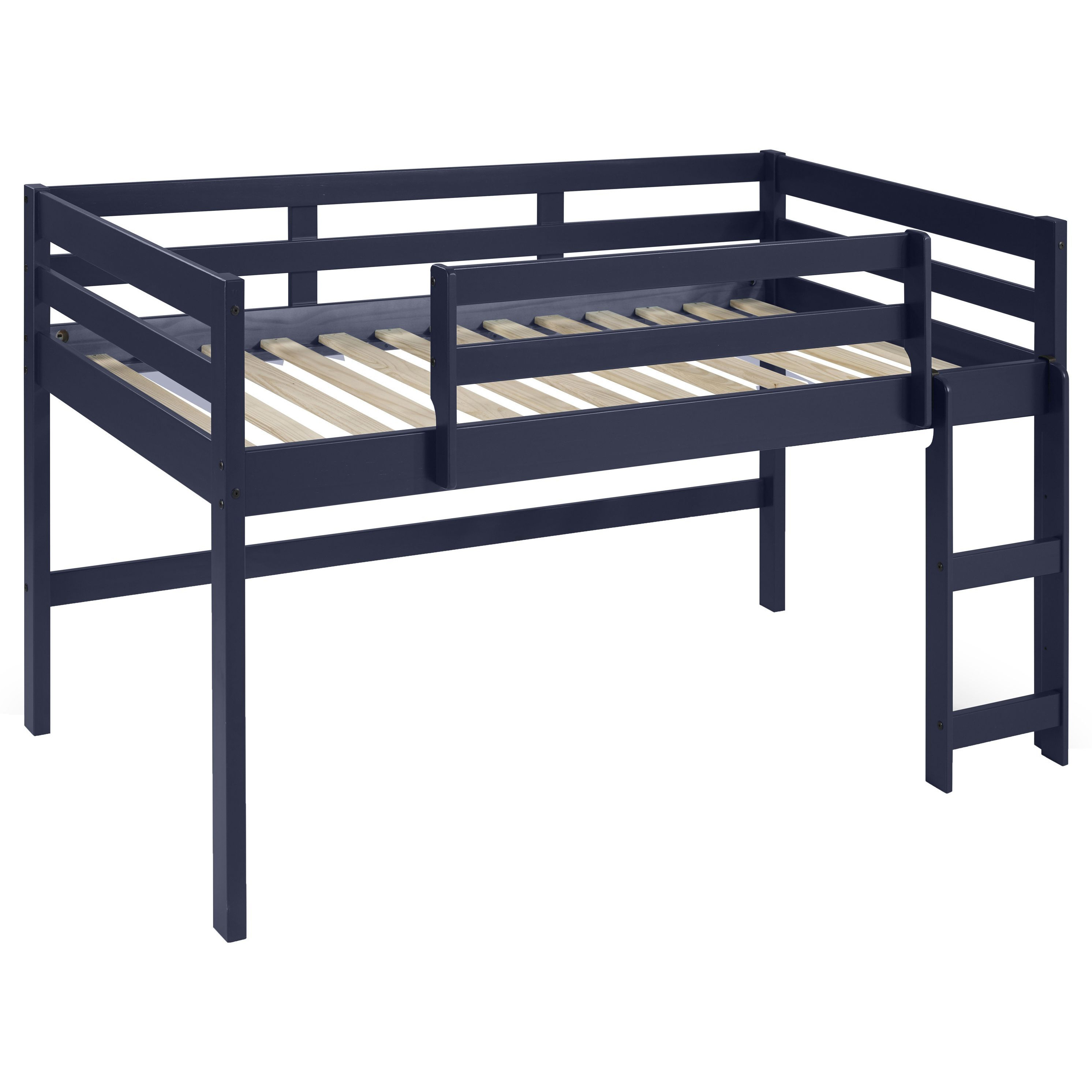 Navy Blue Twin Loft Bed With Reversible Ladder