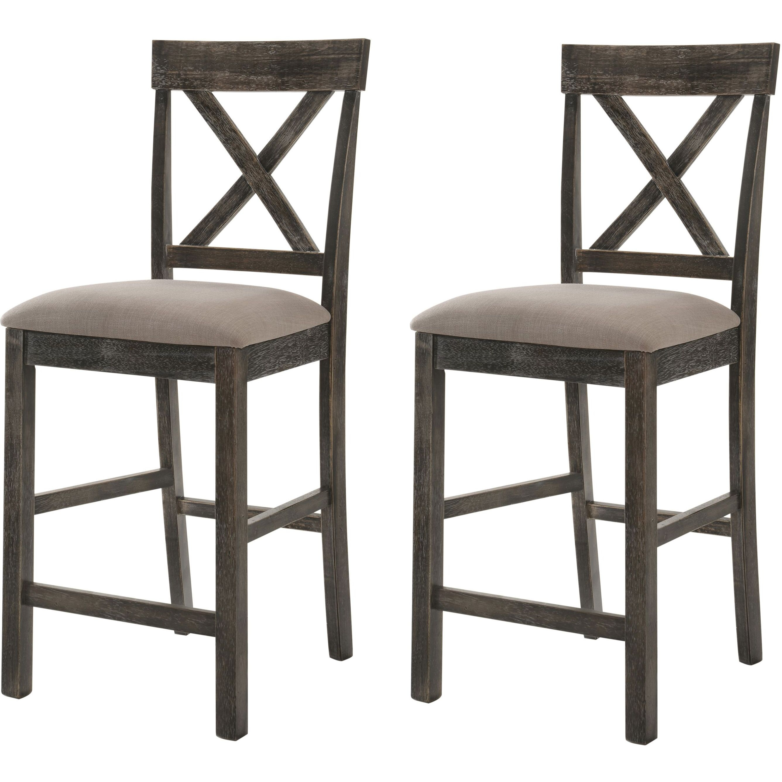 Tan And Weathered Grey Counter Height Stools With Cross Back (Set Of 2)