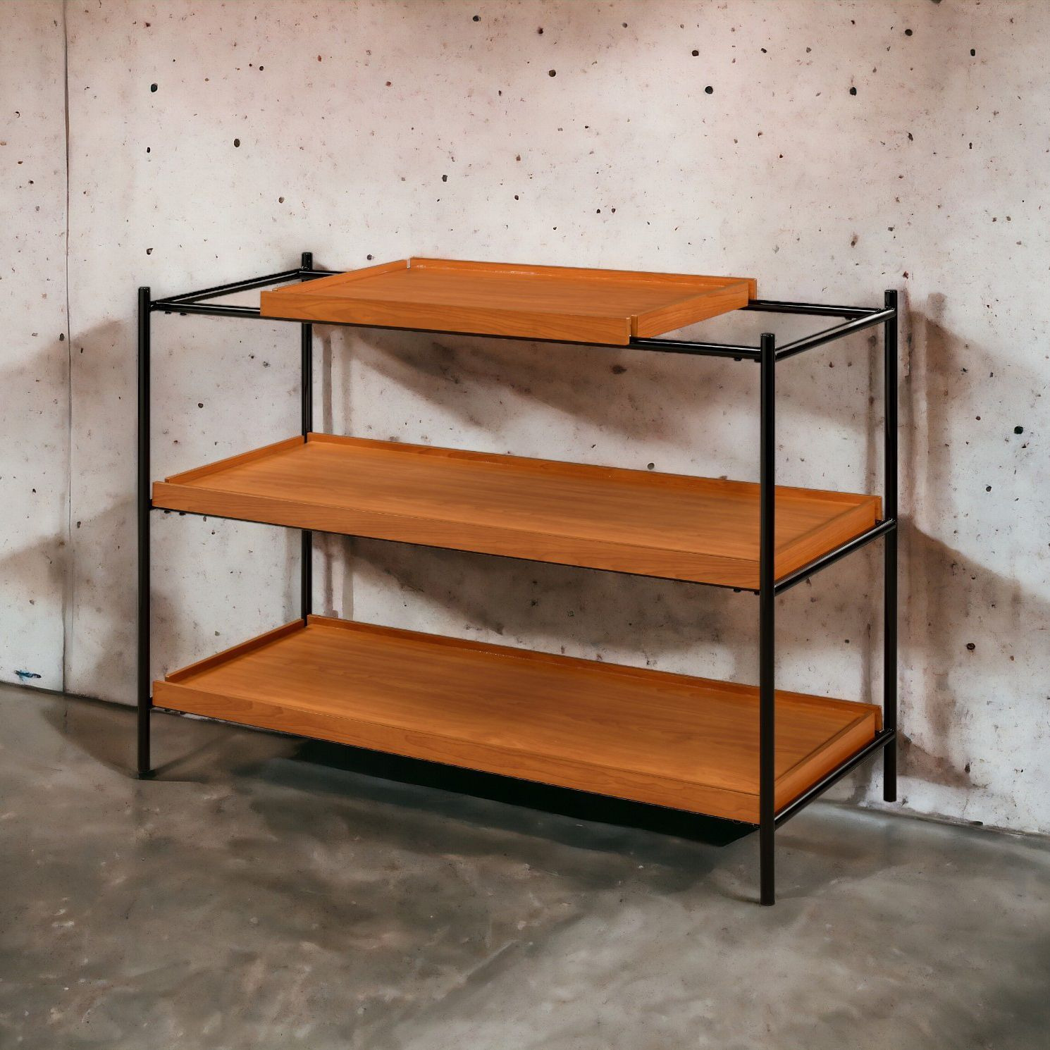 Honey Oak And Black 3-Shelf Console Table