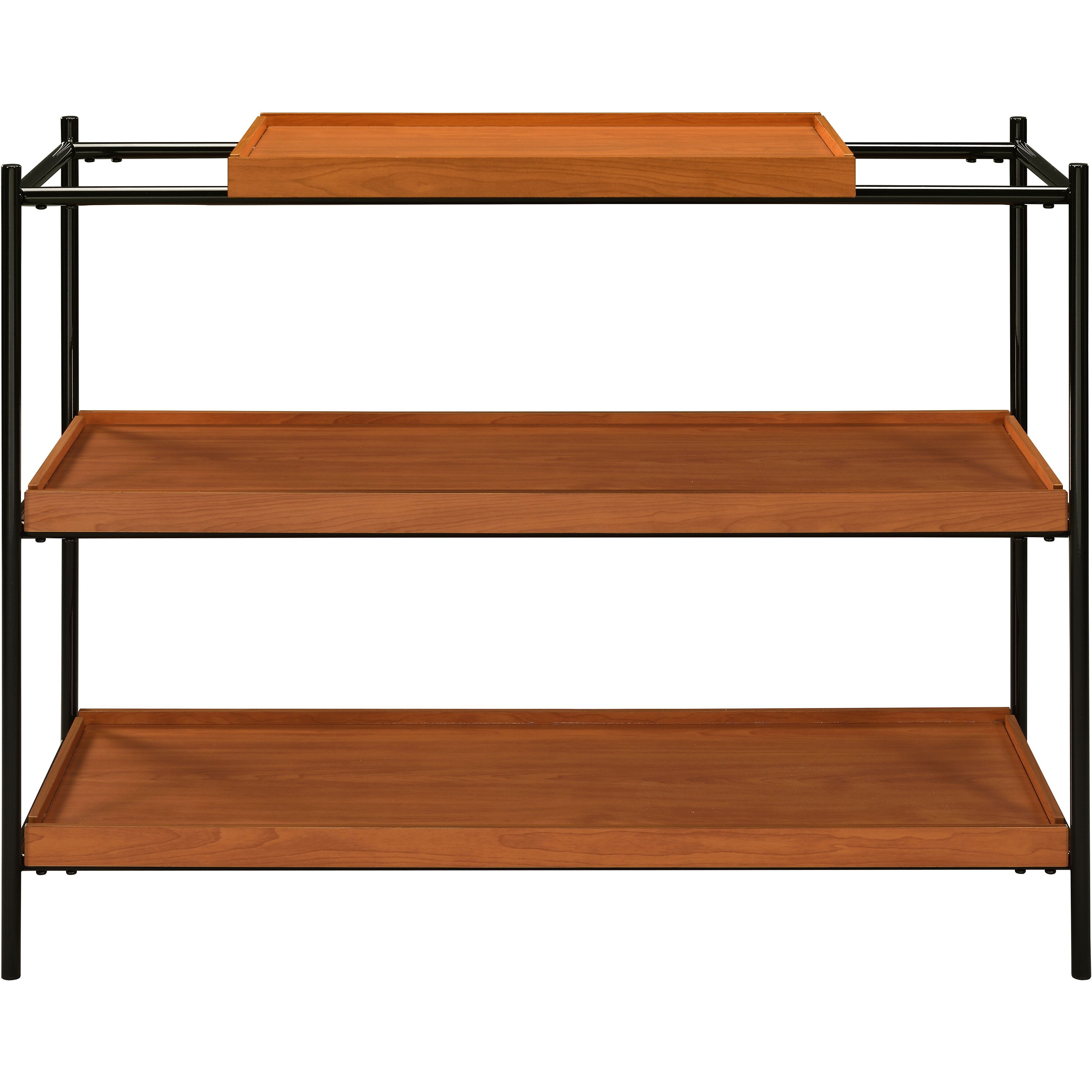 Honey Oak And Black 3-Shelf Console Table