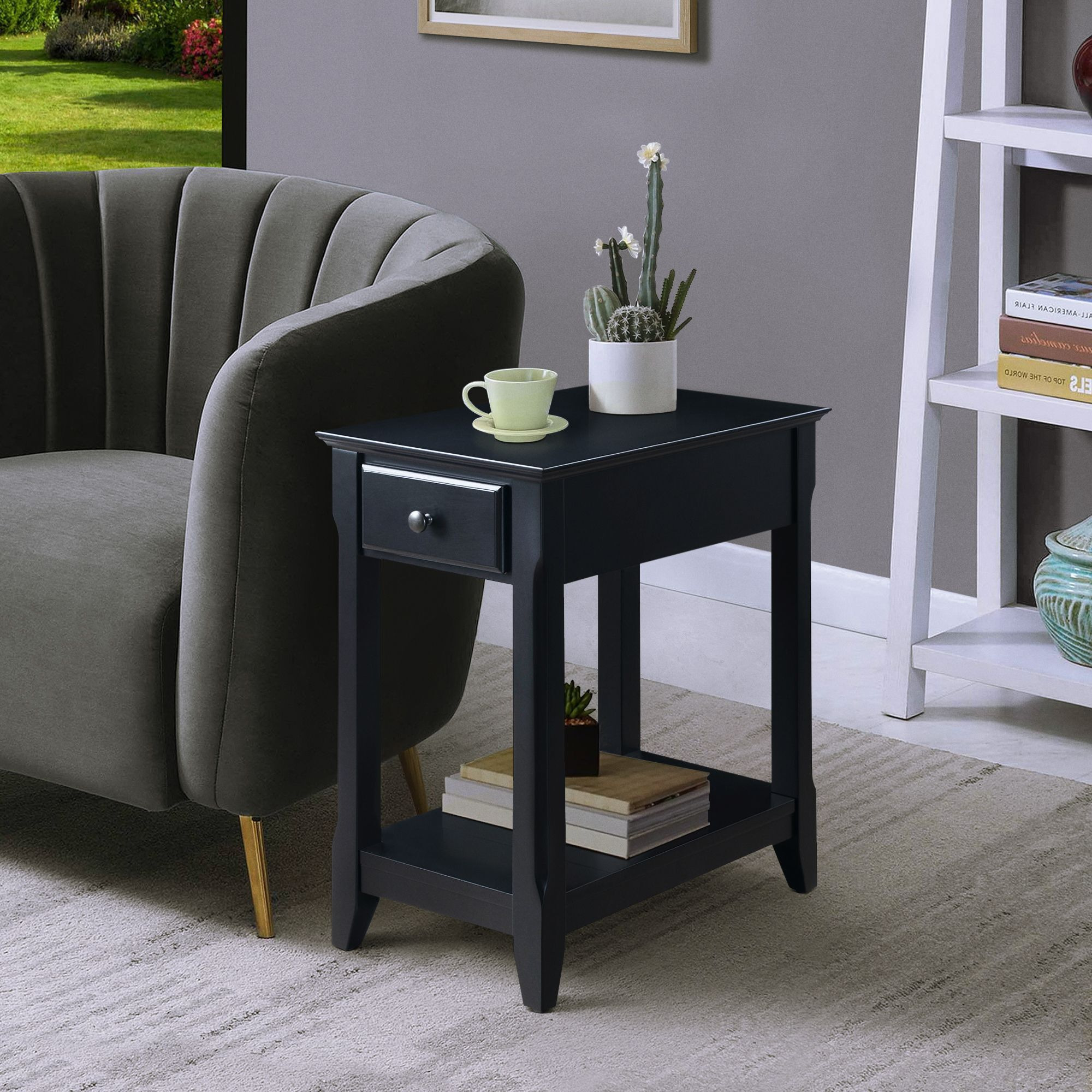 Black Accent Table With Bottom Shelf