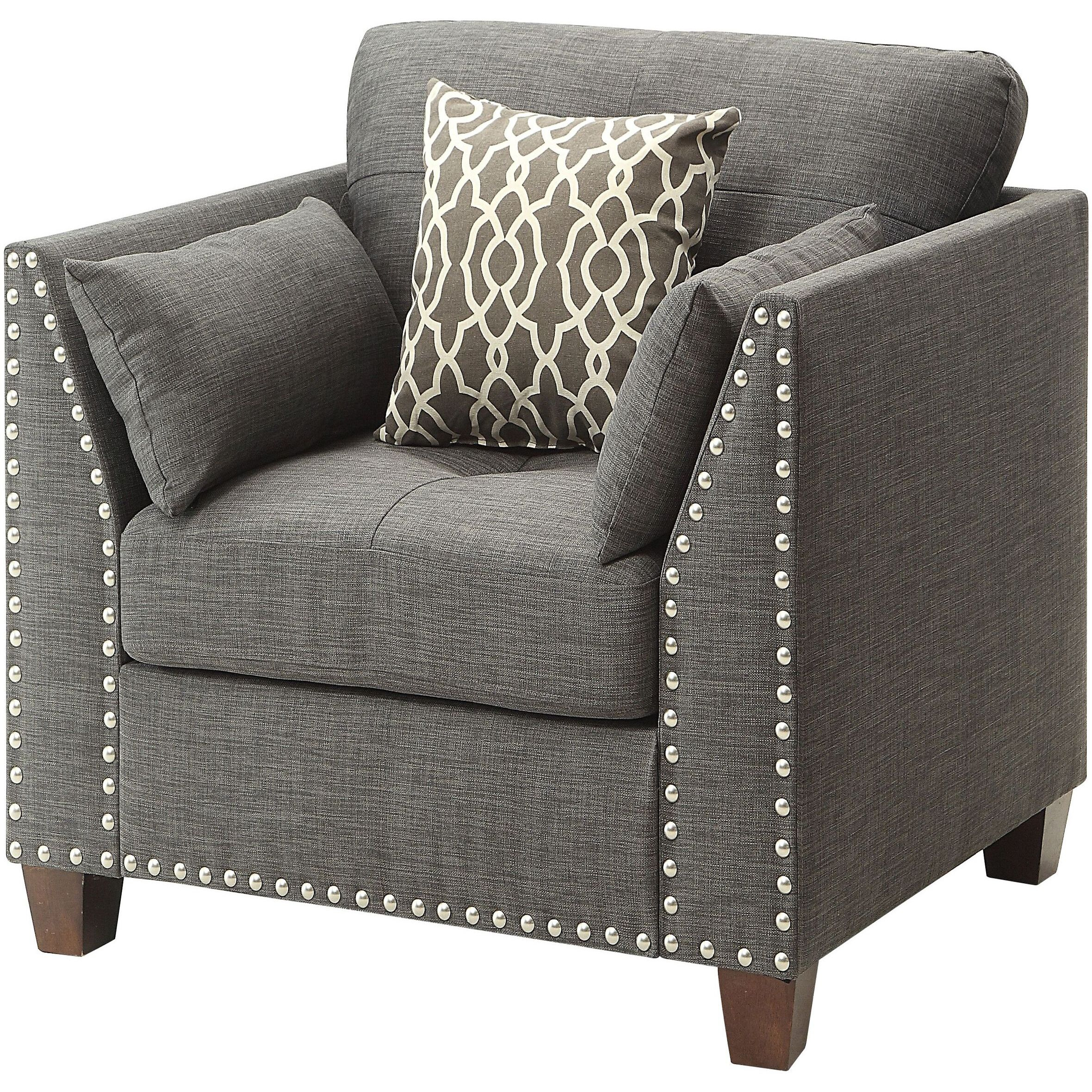 Light Charcoal Flared Arms Chair With Accent Pillows