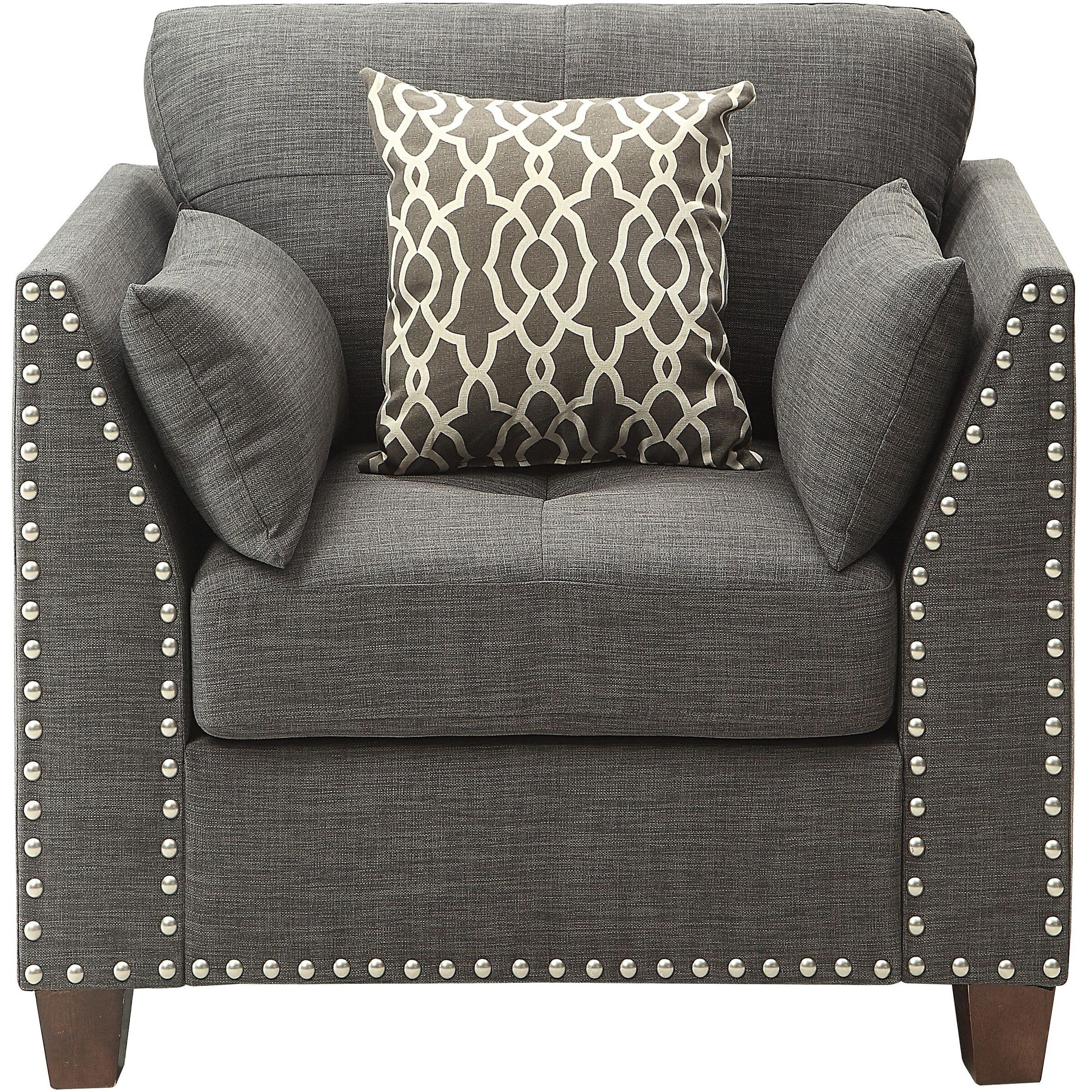 Light Charcoal Flared Arms Chair With Accent Pillows