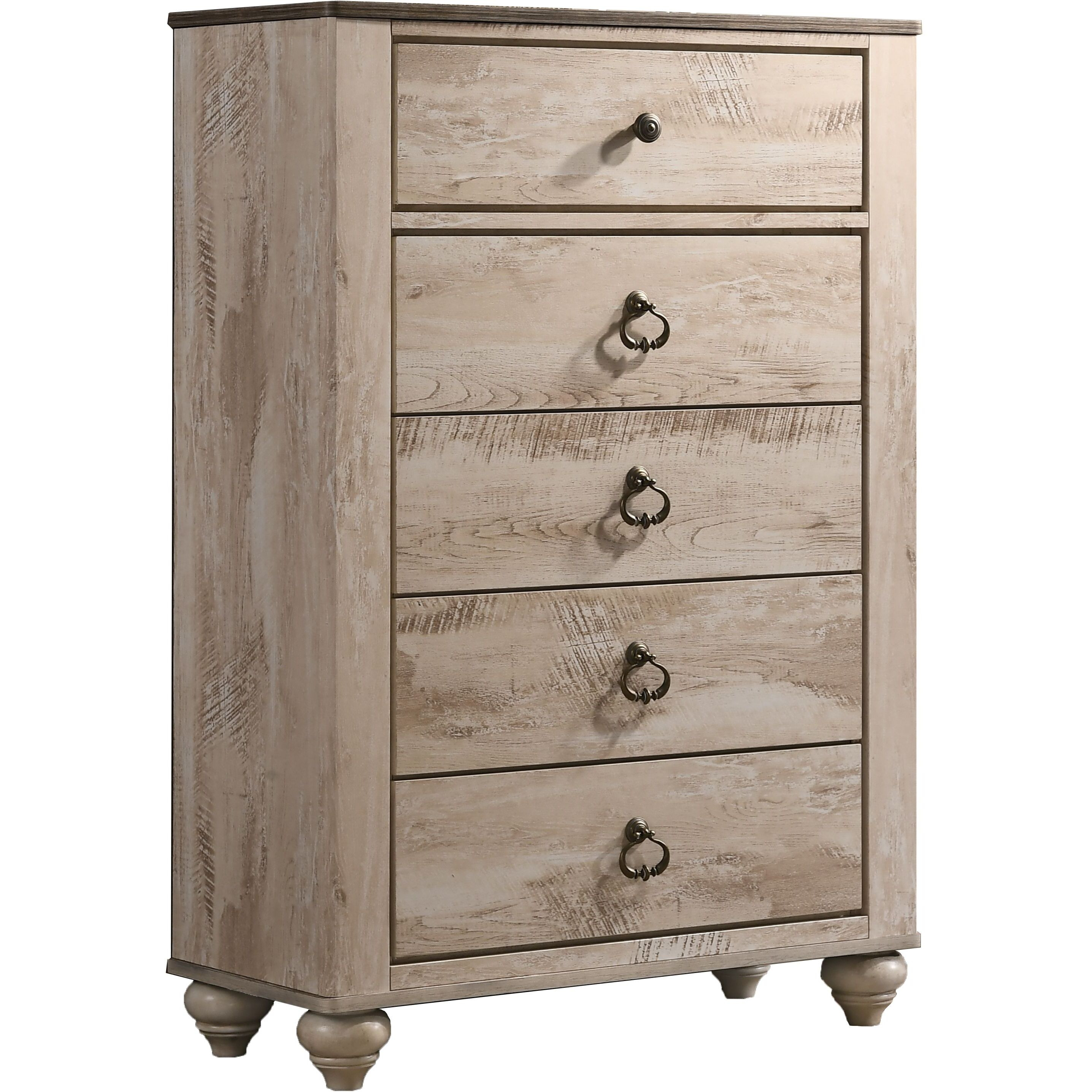 Imerland Contemporary Patched Wood Top 5-Drawer Chest  White Wash Finish