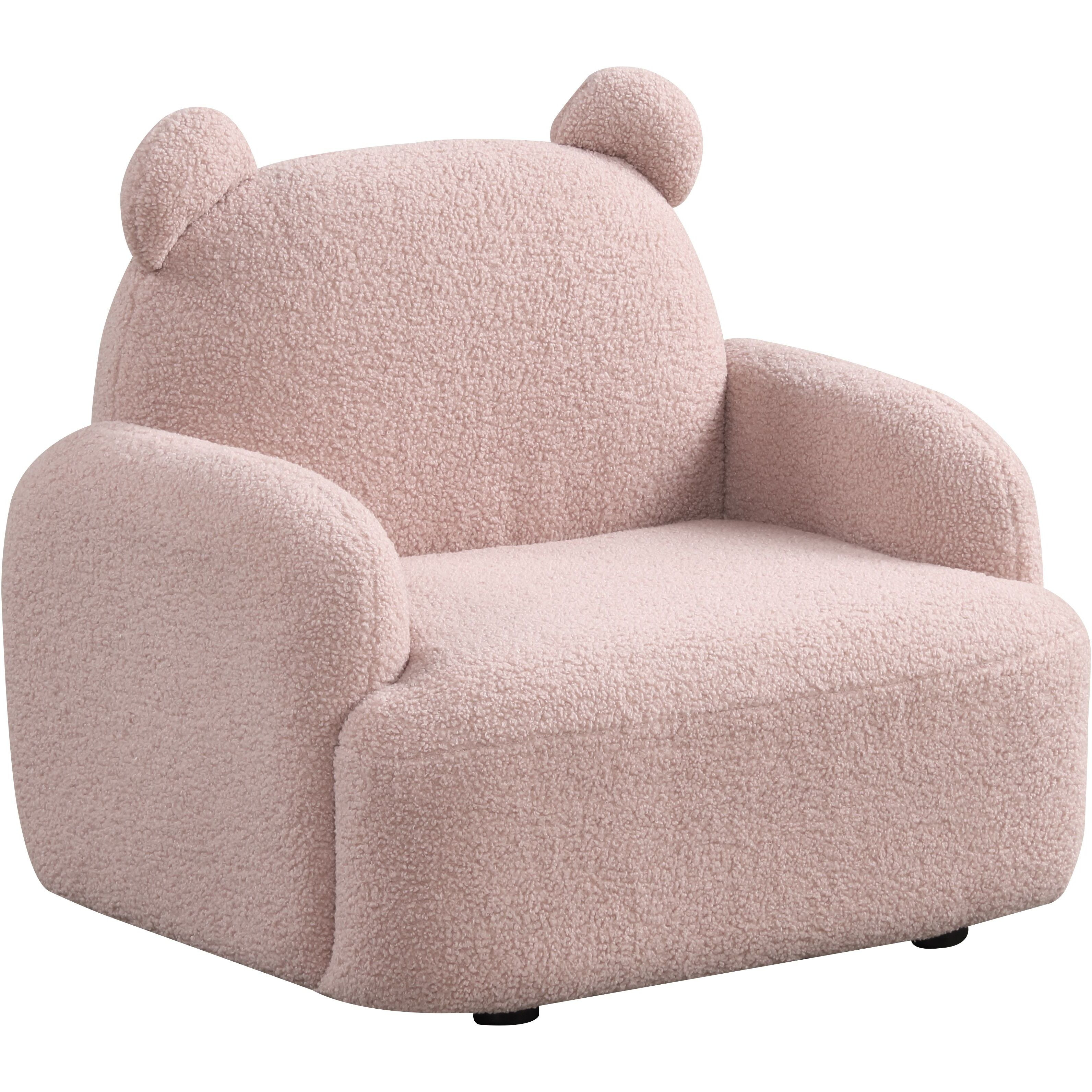 Raelynn 25.5"&quotW Pink Teddy Velvet Bear-Shaped Kids Armchair