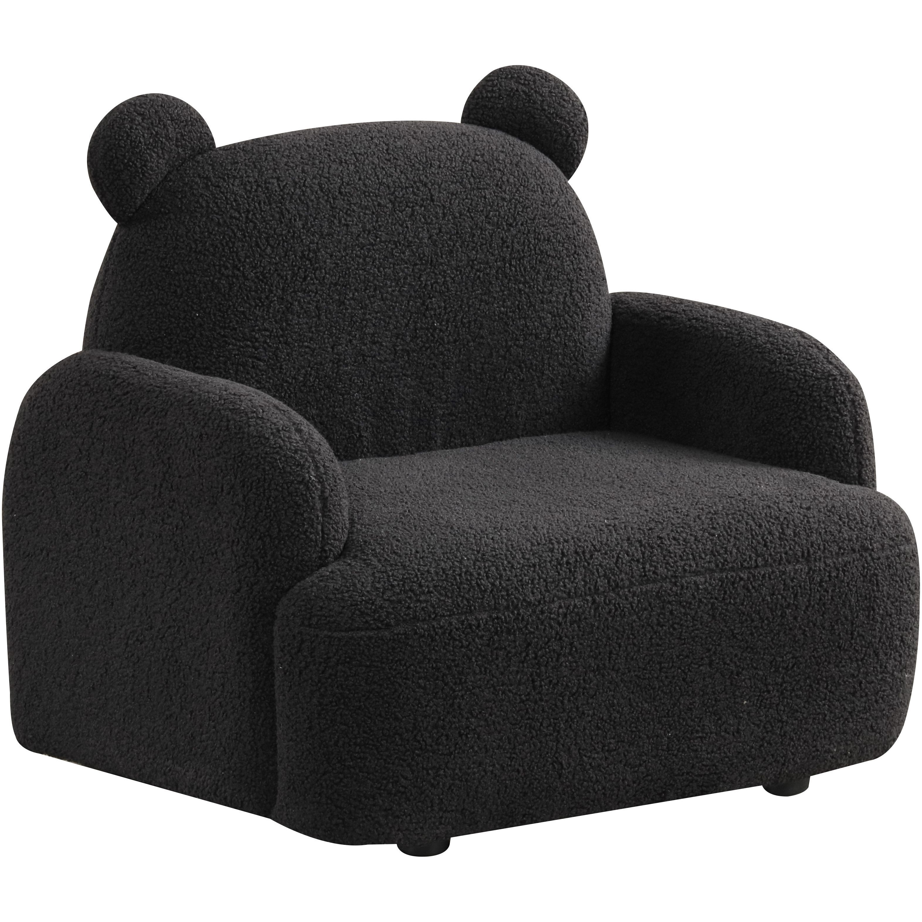 Raelynn 25.5"&quotW Black Teddy Velvet Bear-Shaped Kids Armchair