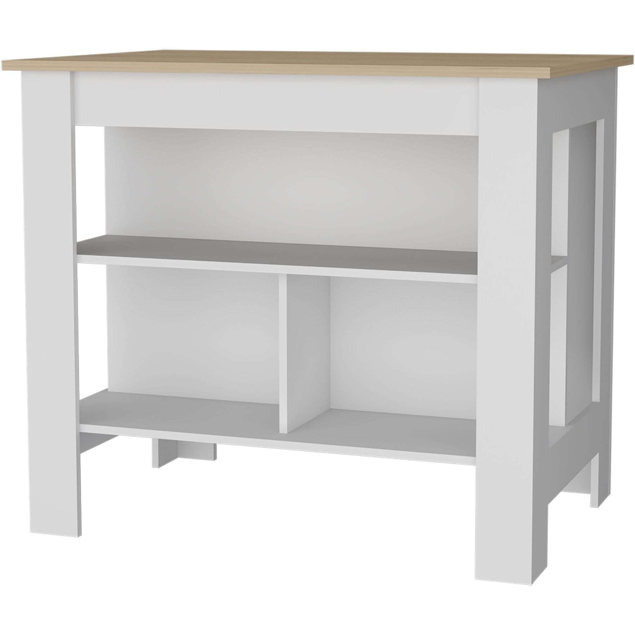 Aztec Kitchen Island In Melamine With Open Storage  Light Pine/White