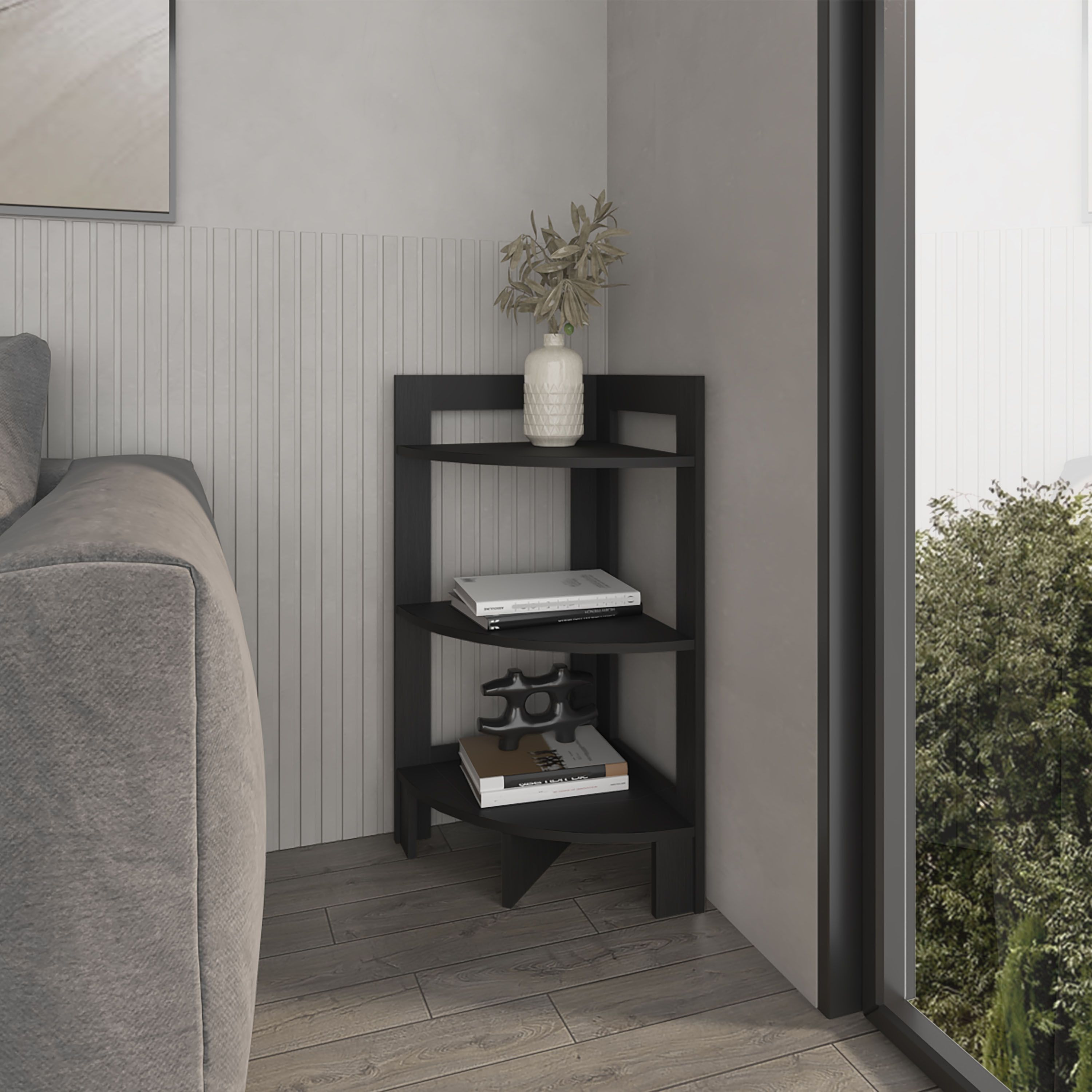 Gisela Corner Shelf With Three Shelves  Black