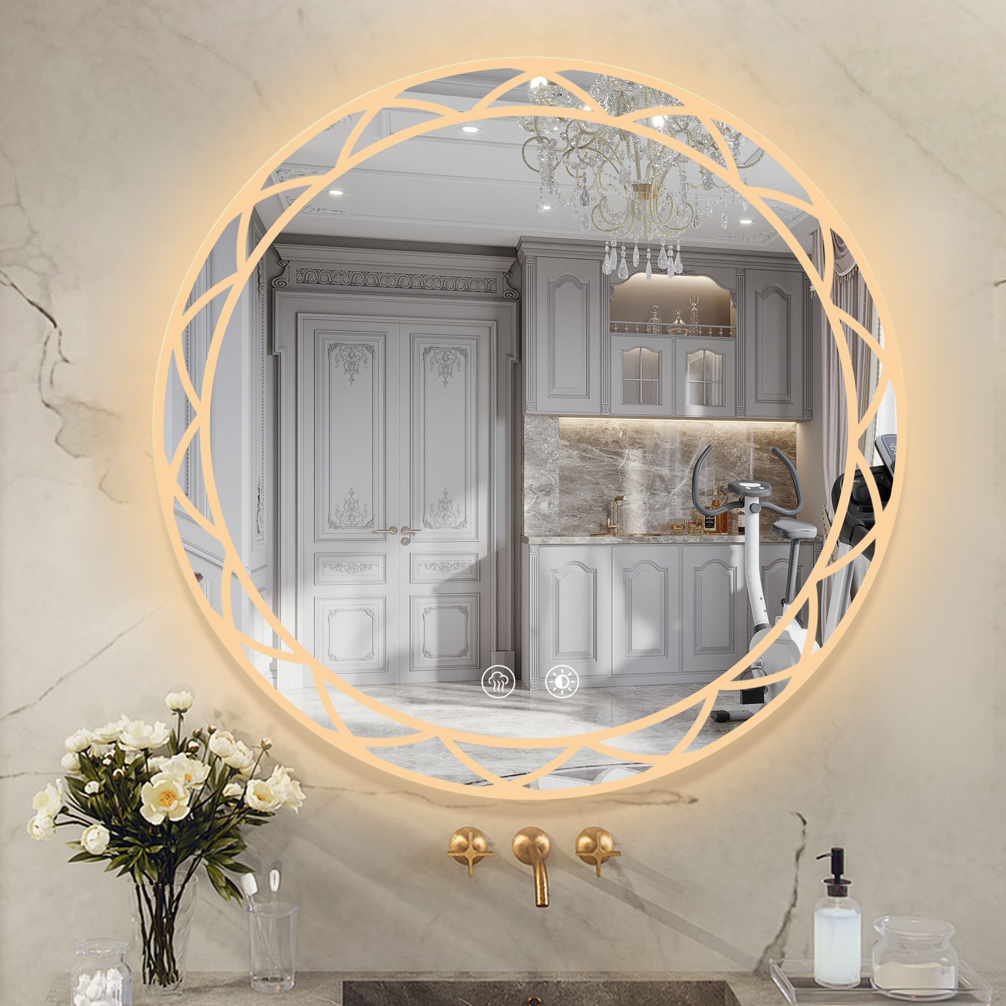 36"" Round Led Bathroom Mirror Djustable Color Temperatures And Anti-Fog  Wall-Mounted Design