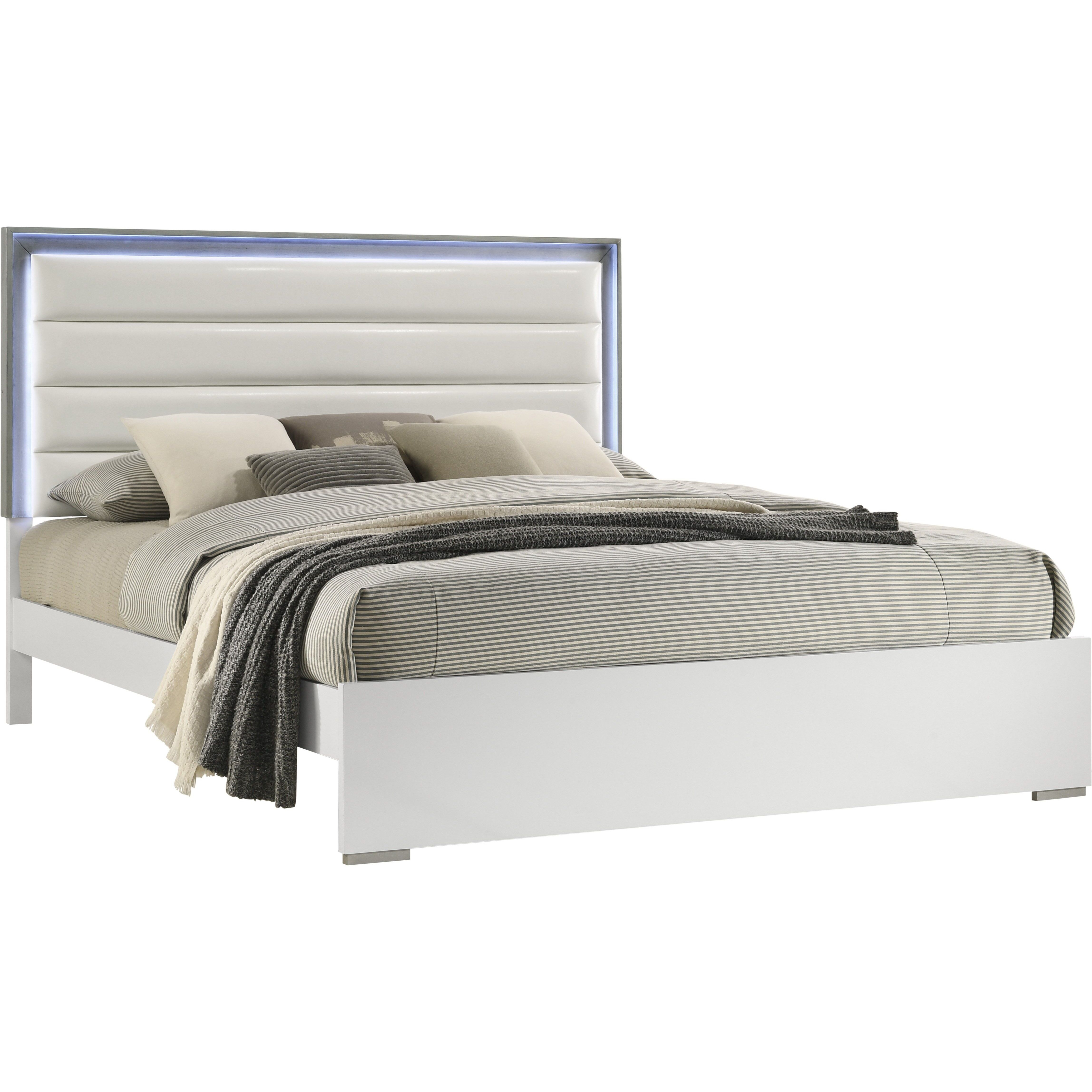 Olivia Contemporary Style Queen Bed Made With Led Headboard & Wood In White