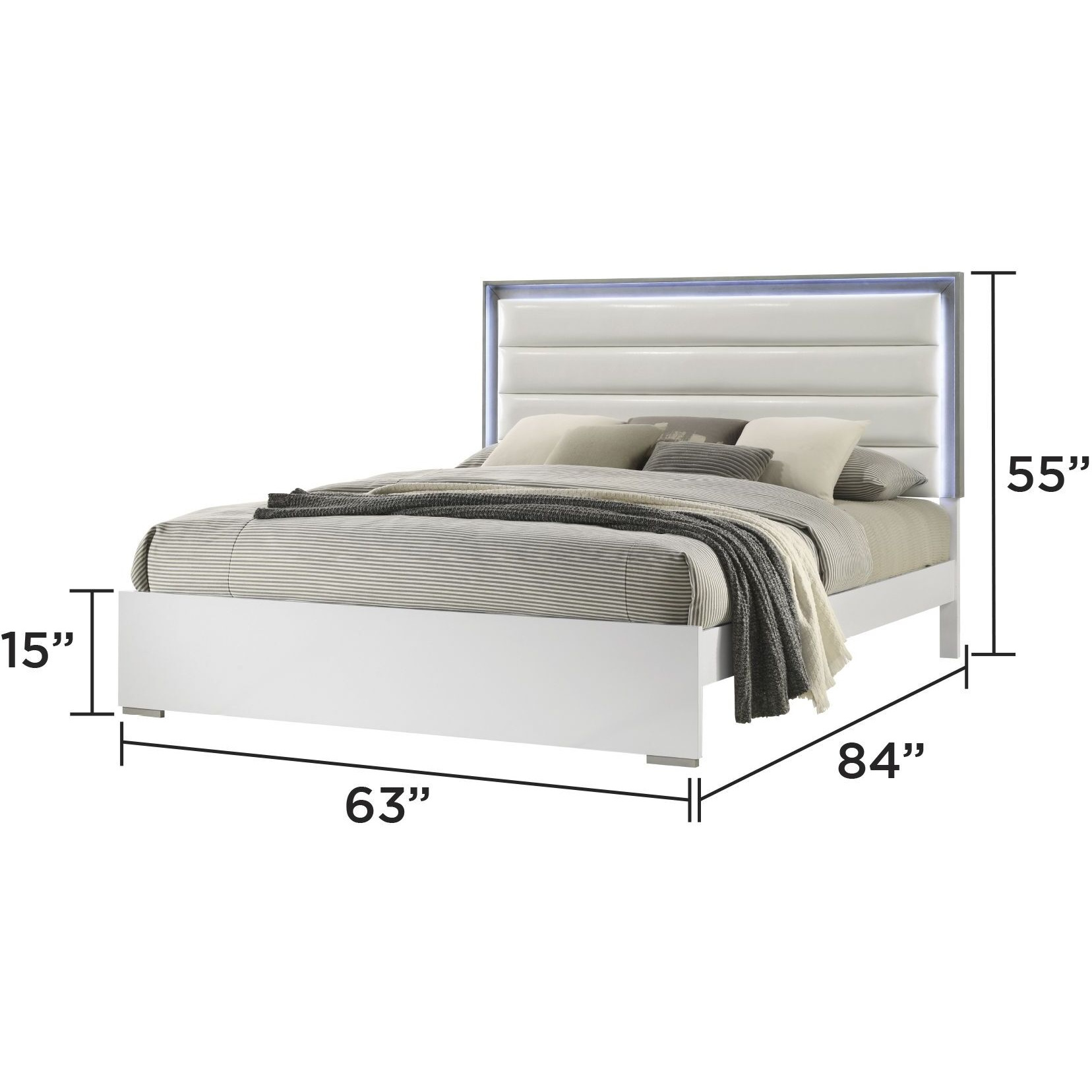 Olivia Contemporary Style Queen Bed Made With Led Headboard & Wood In White