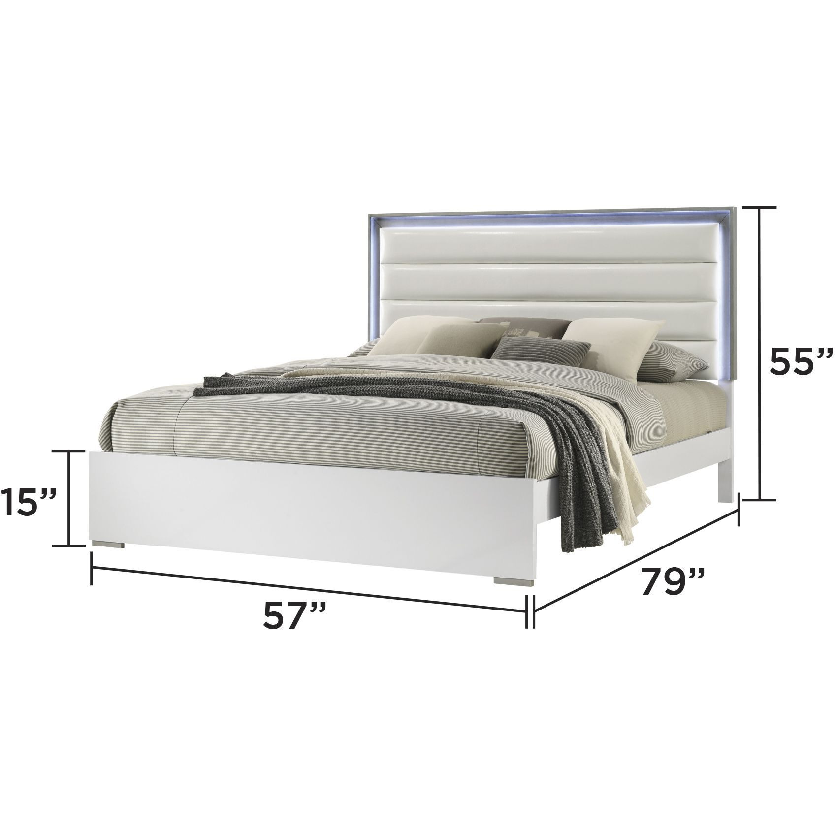 Olivia Contemporary Style Full Bed Made With Led Headboard & Wood In White