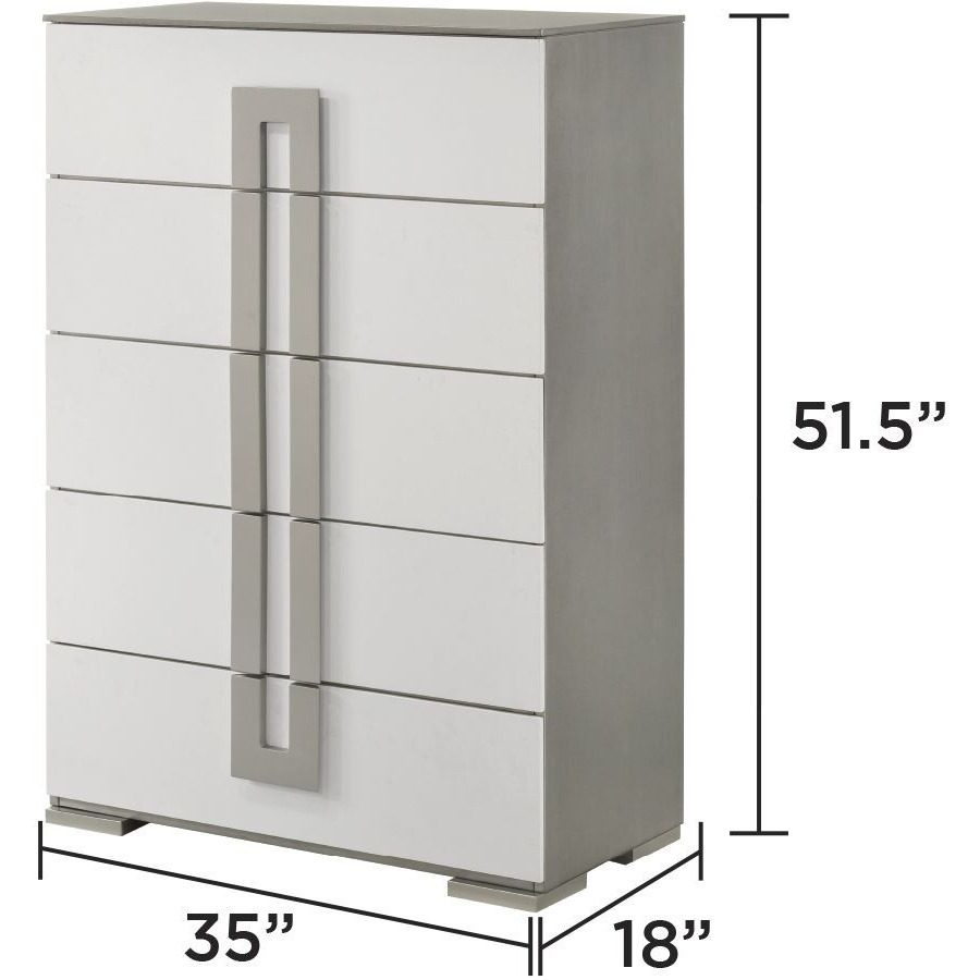 Olivia Contemporary Style 5-Drawer Chest Made With Wood In White