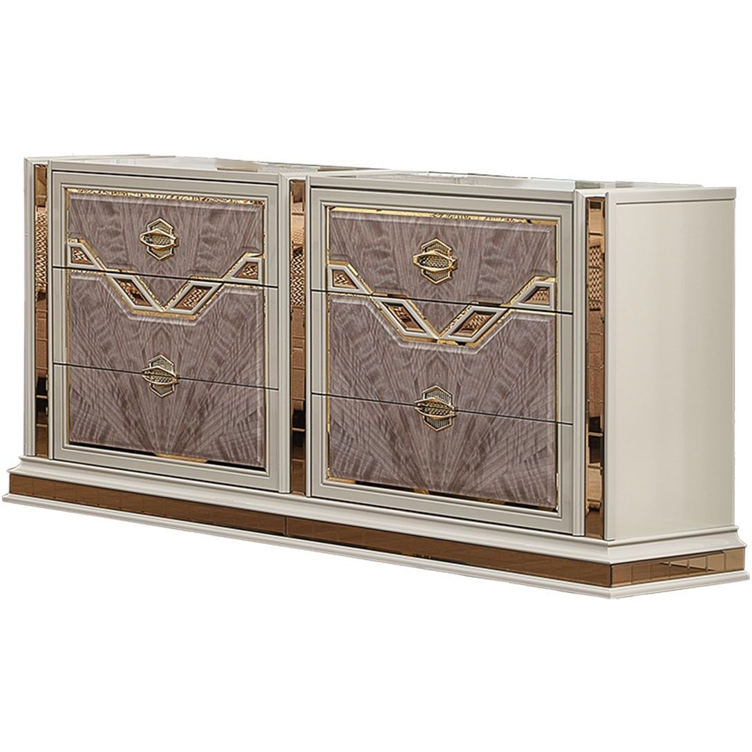 Omari Modern Style 6- Drawer Dresser Made With Wood And Gold Accents In Beige