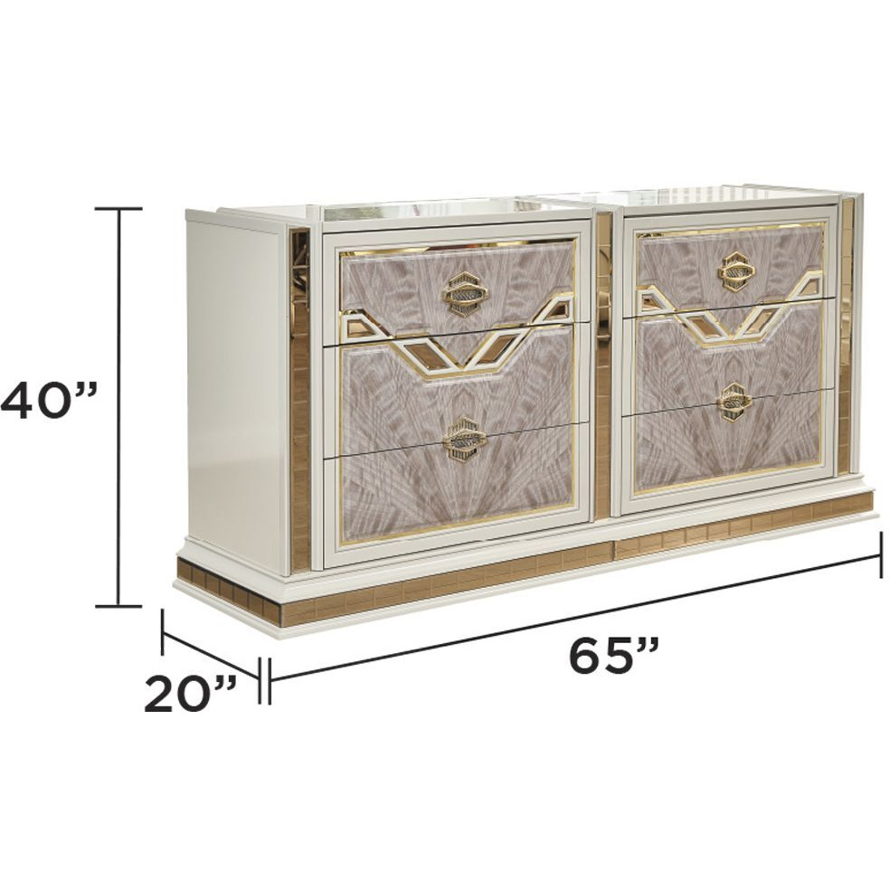 Omari Modern Style 6- Drawer Dresser Made With Wood And Gold Accents In Beige