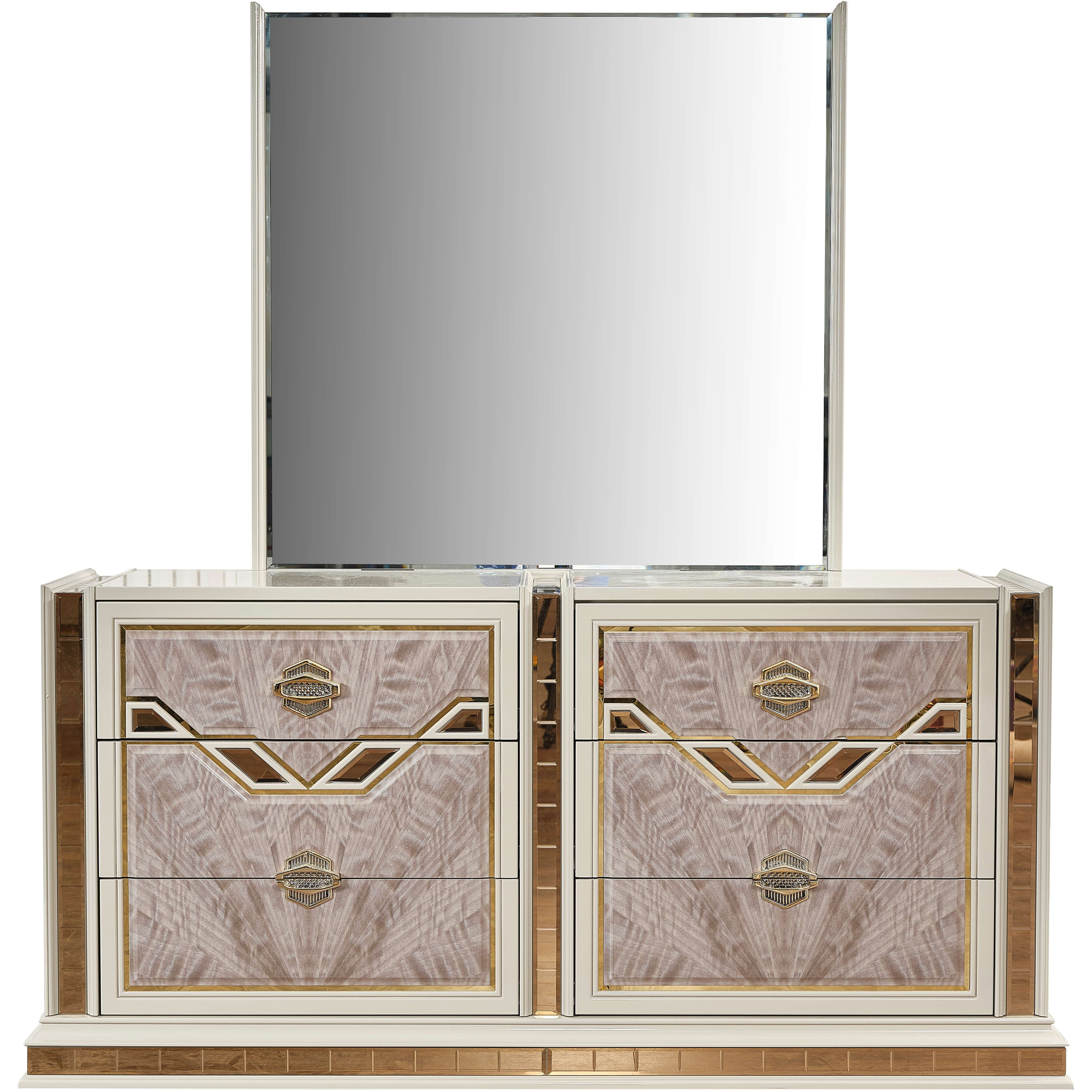 Omari Modern Style 6- Drawer Dresser Made With Wood And Gold Accents In Beige