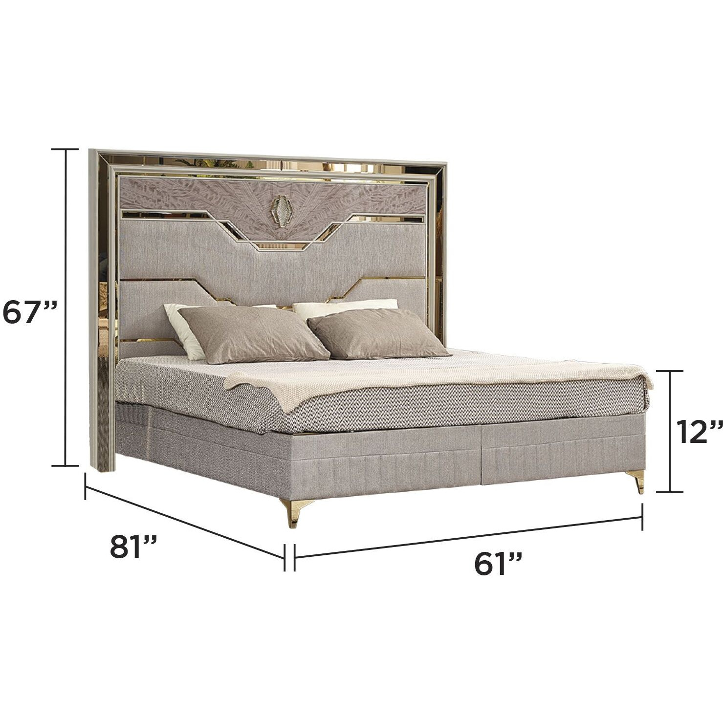 Omari Modern Style Queen Upholstered Bed Made With Wood And Gold Accents In Beige