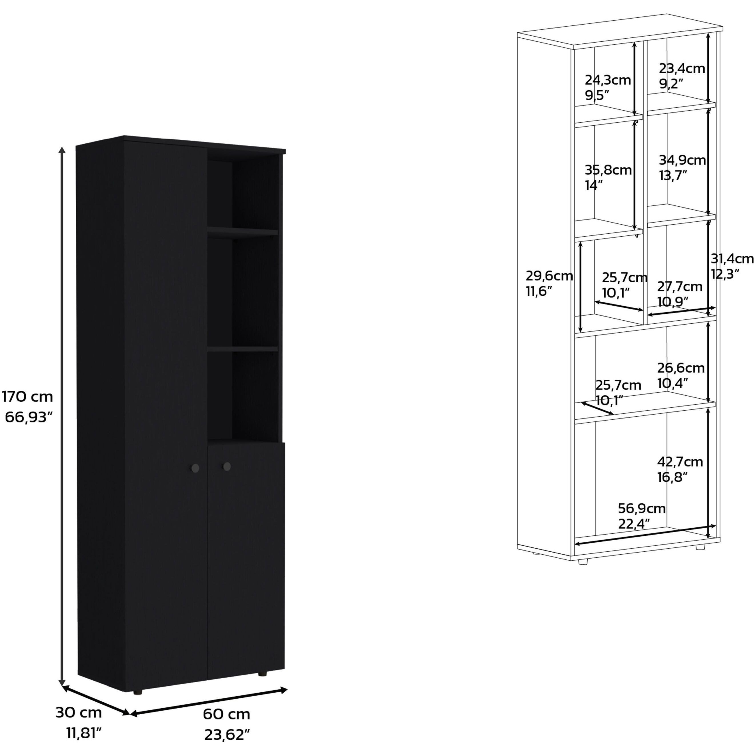 Riner Multistotage 67"" H With 5-Tier Storage Shelves And 2 Doors  Black