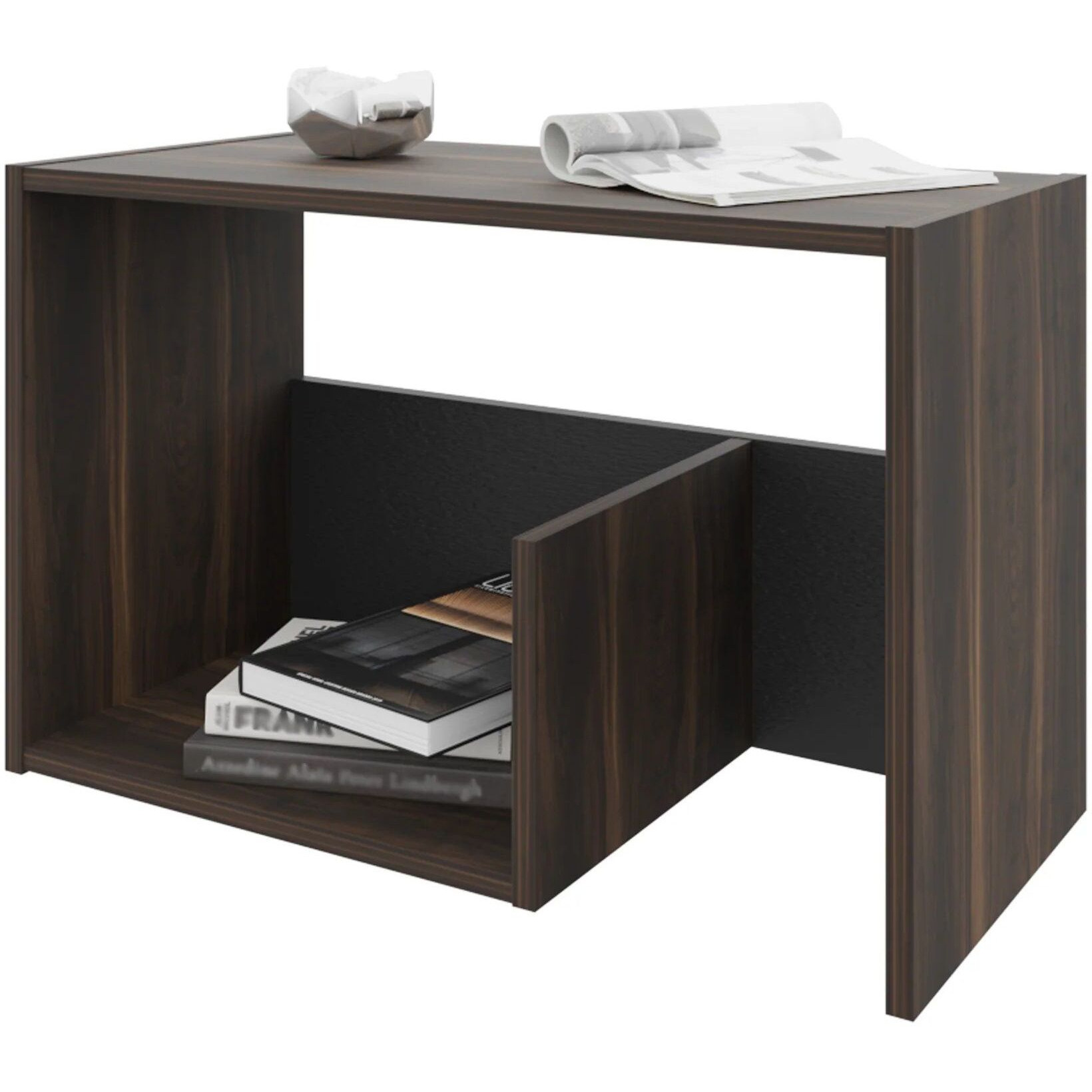 Dark Oak And Black Coffee Table With Open Storage