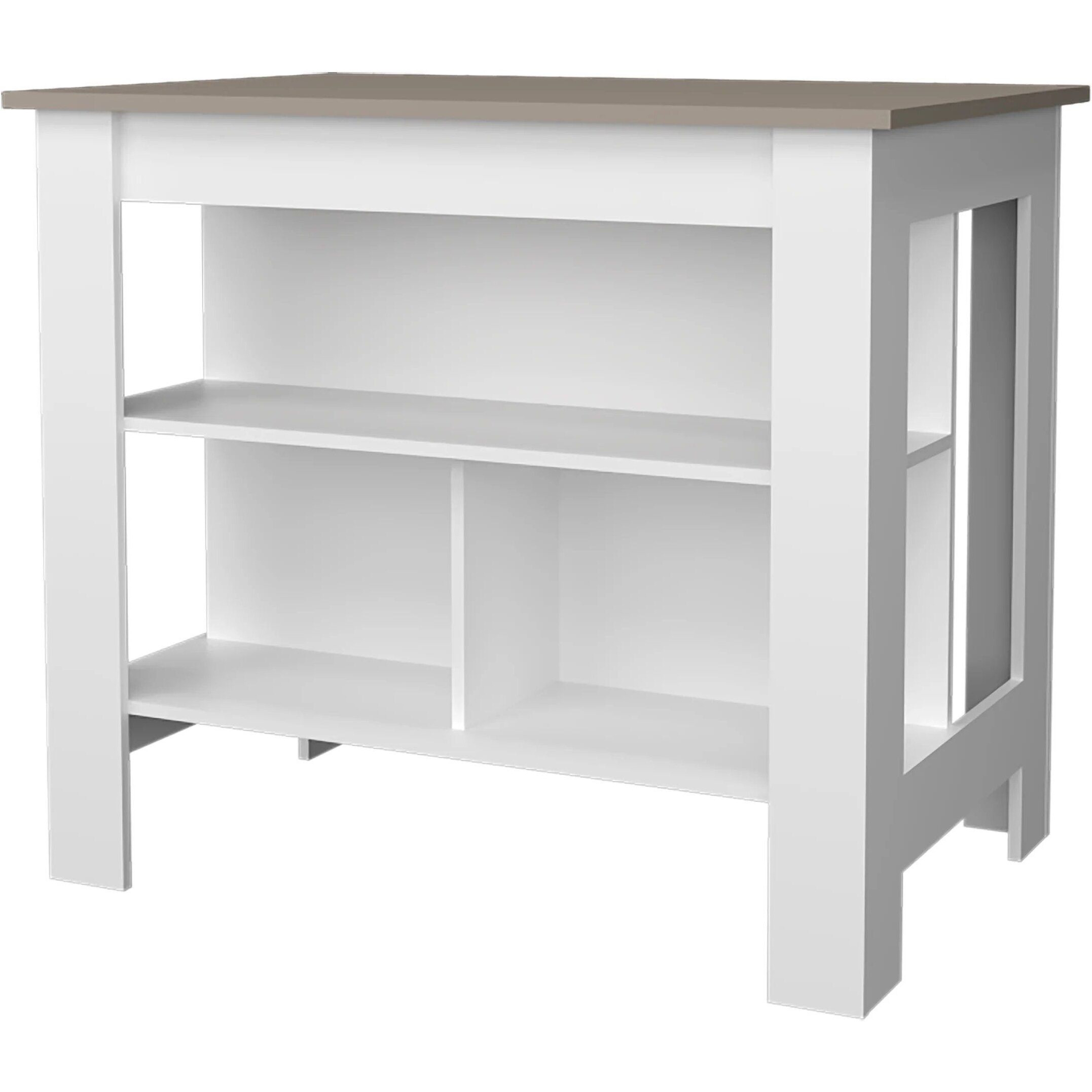 Taupe And White Kitchen Island With Open Storage