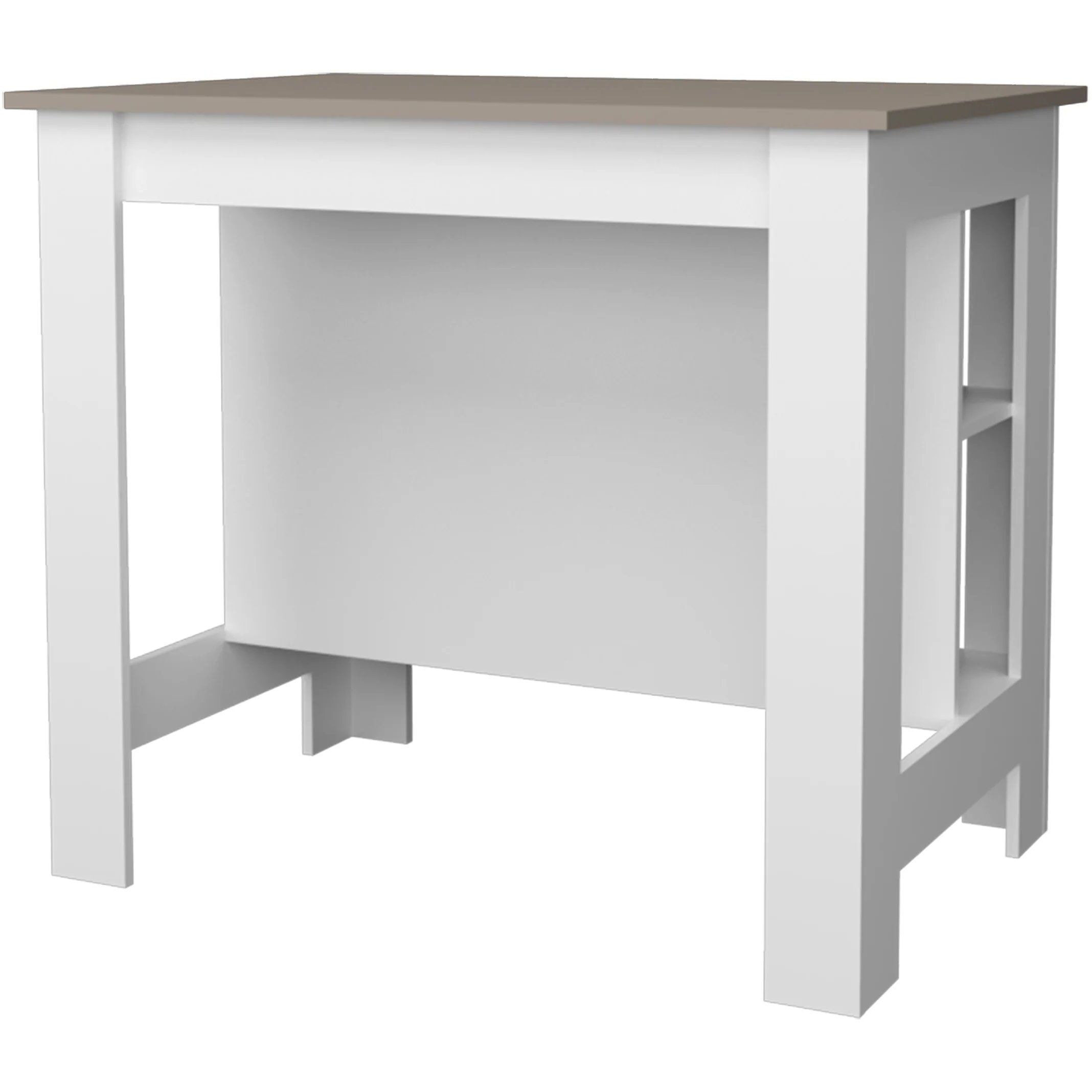 Taupe And White Kitchen Island With Open Storage