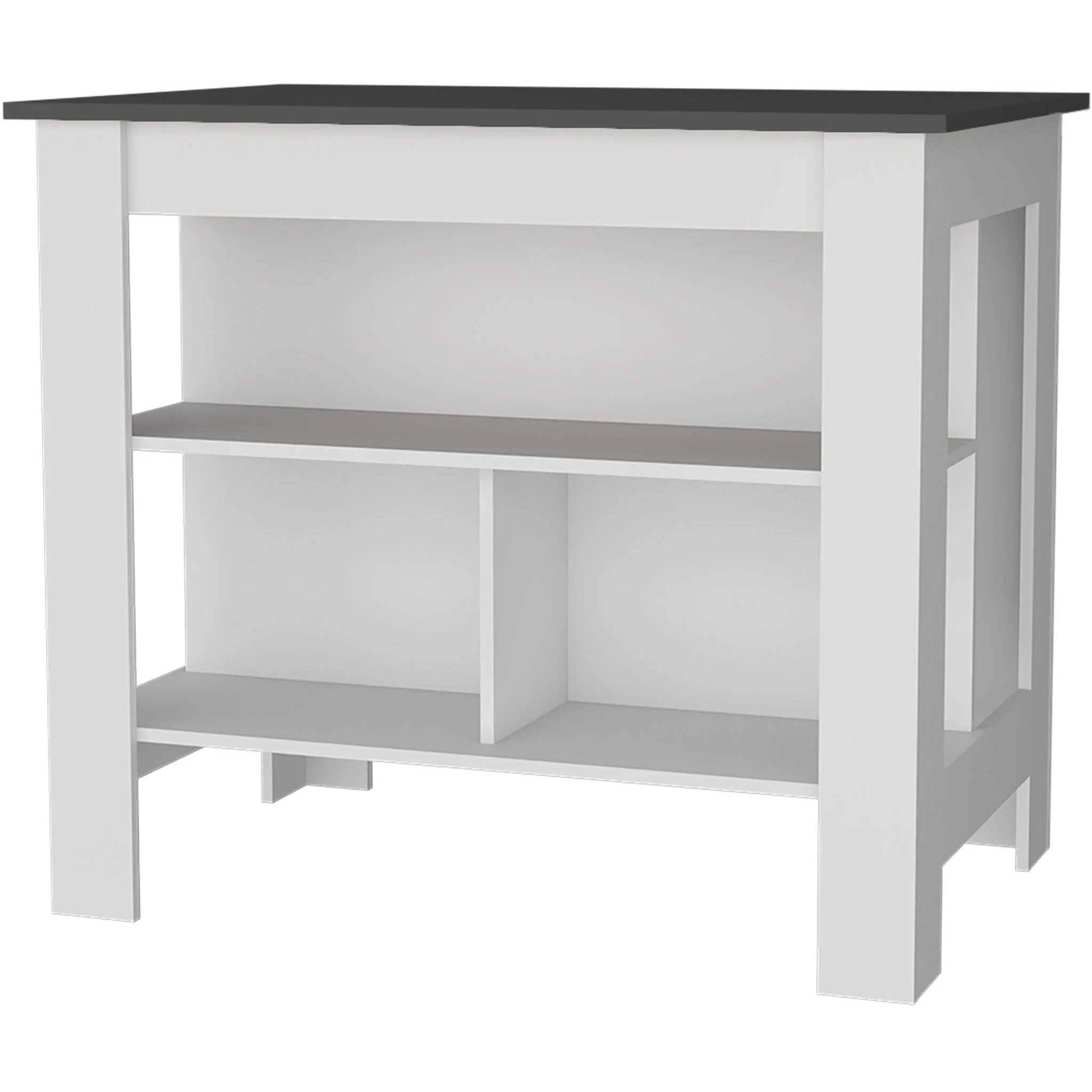 Gray And White Kitchen Island With Open Storage