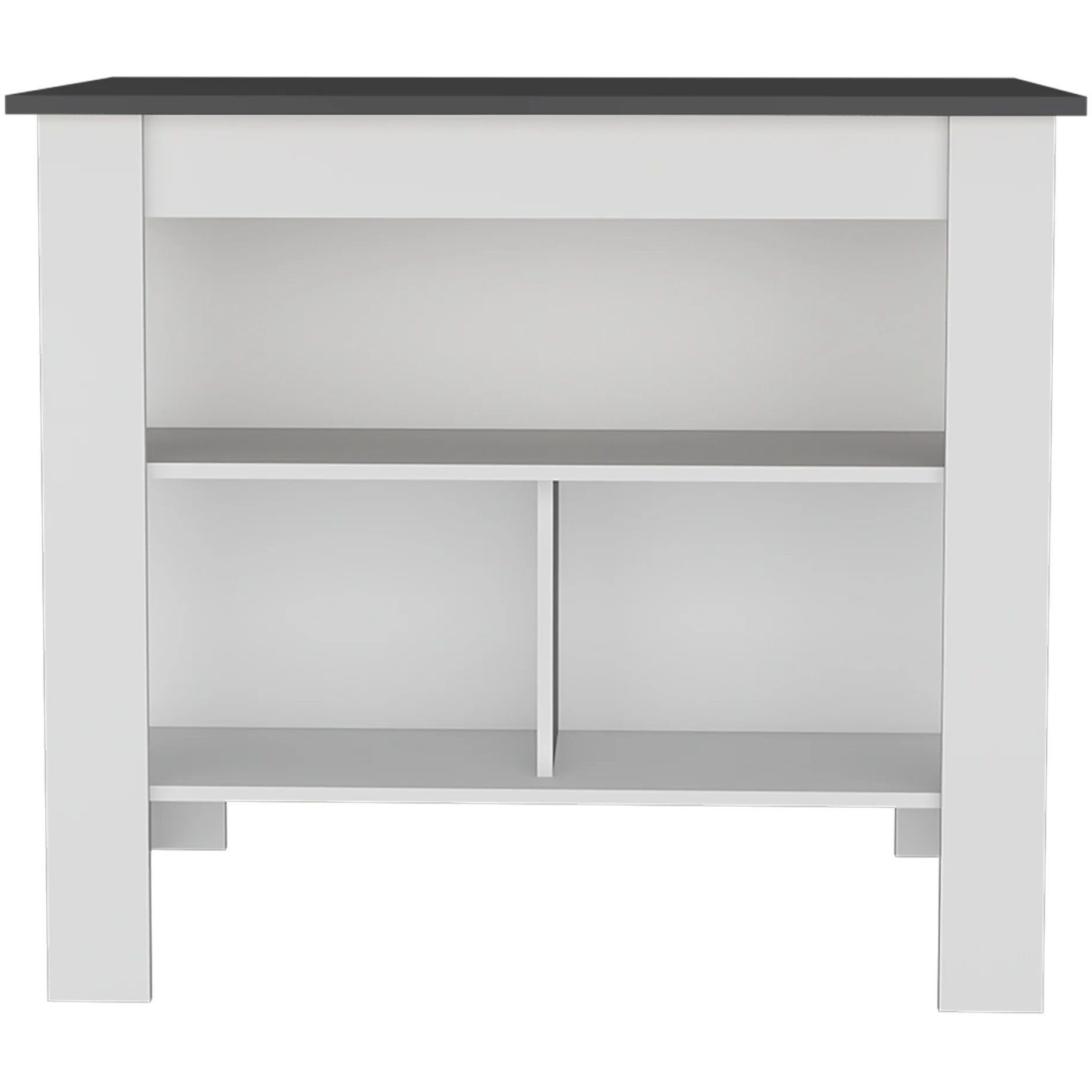 Gray And White Kitchen Island With Open Storage