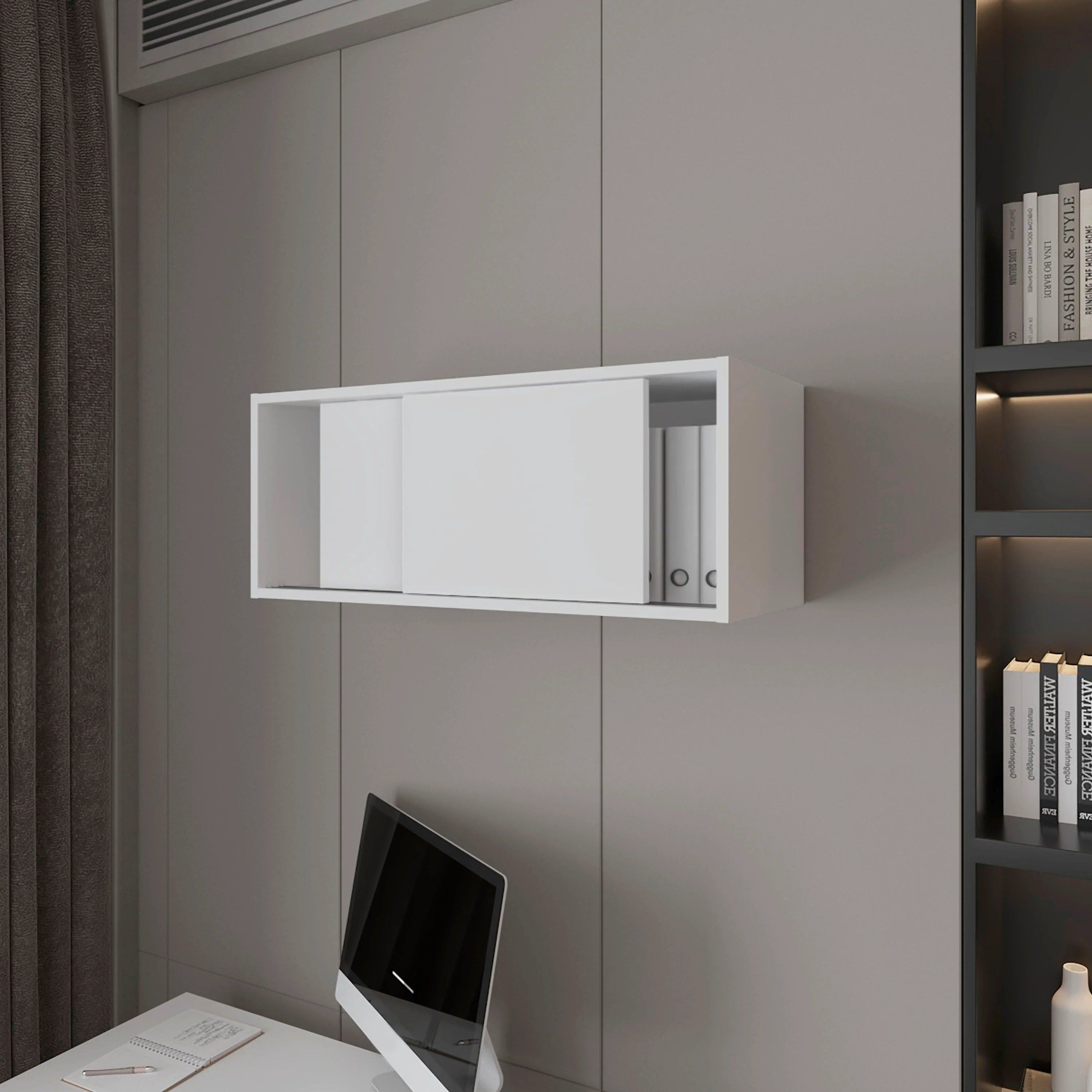 White Floating Cabinet With Sliding Door