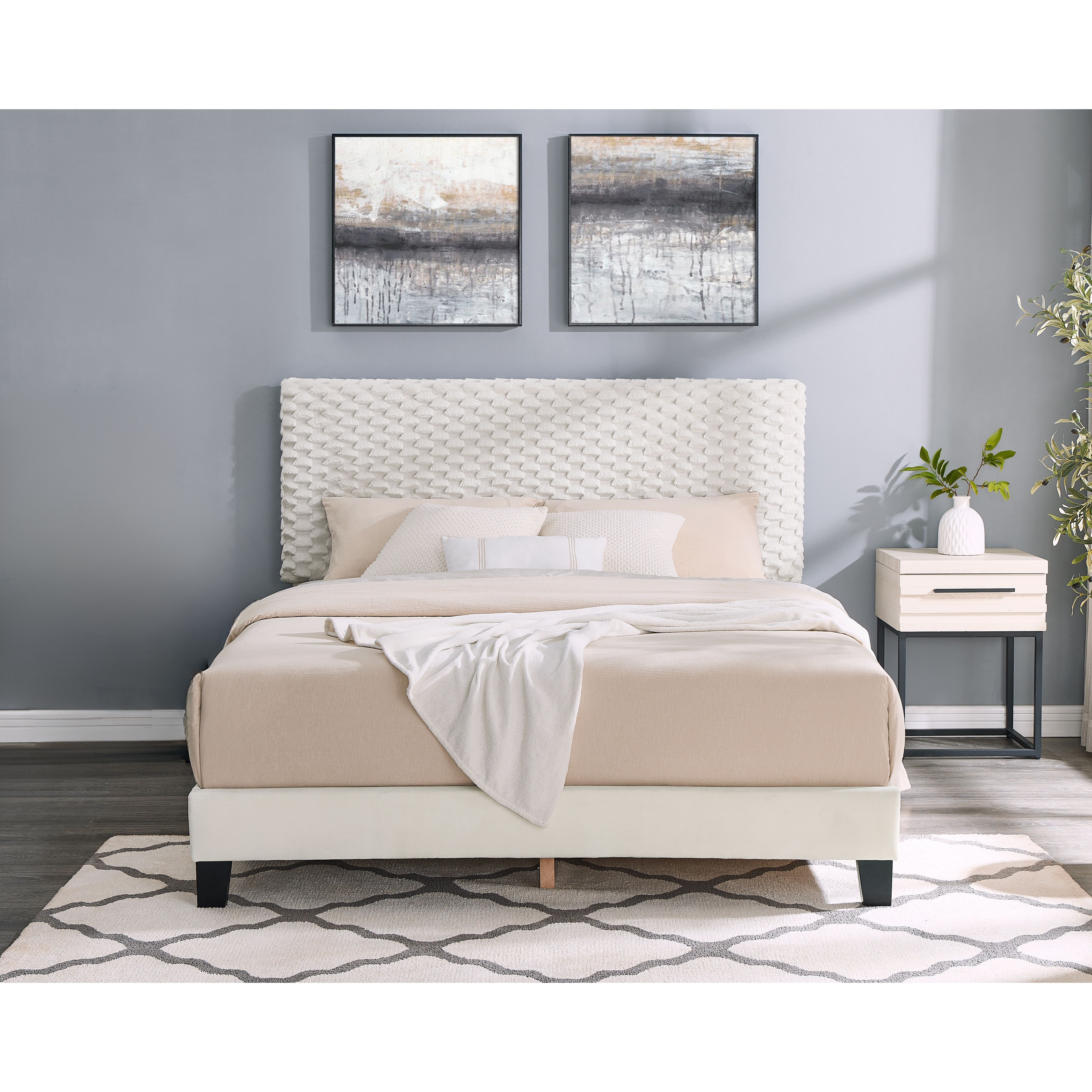 Findlay 2-Piece Bedroom Set  Plush 3D Upholstered Bed With Nightstand  Queen